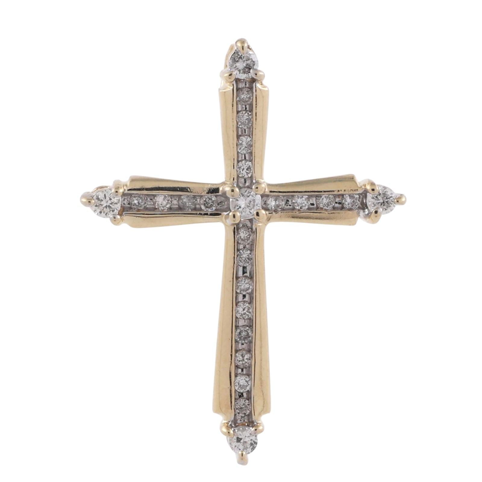 Religious Diamond Cross Pendant Charm 14K Gold 0.45 TW 1.22" Unisex Estate