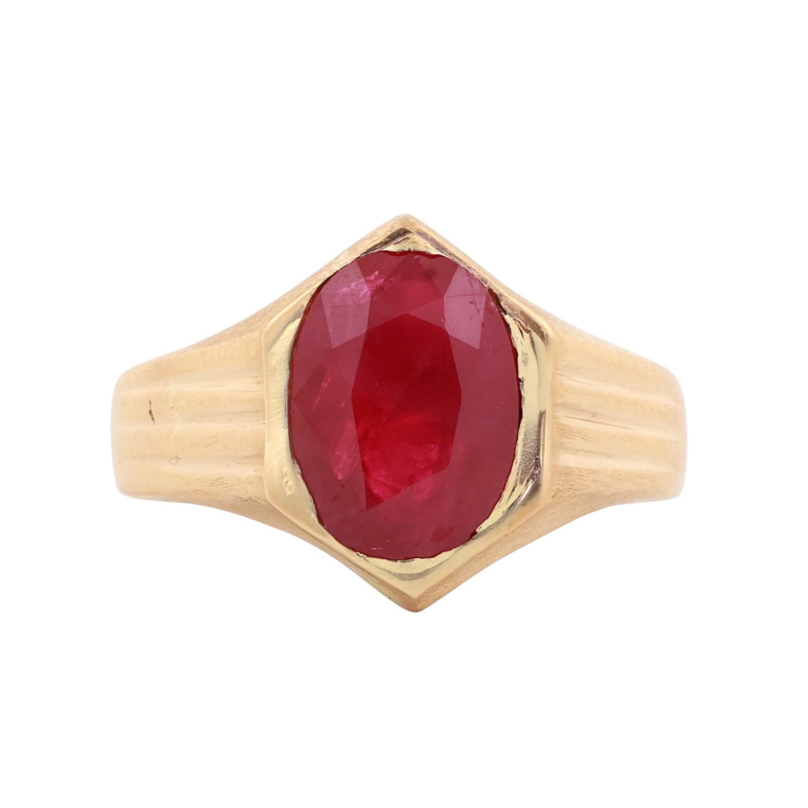22K Yellow Gold Oval Ruby Solitaire Ring 3.75 CT Size 6.75 Estate