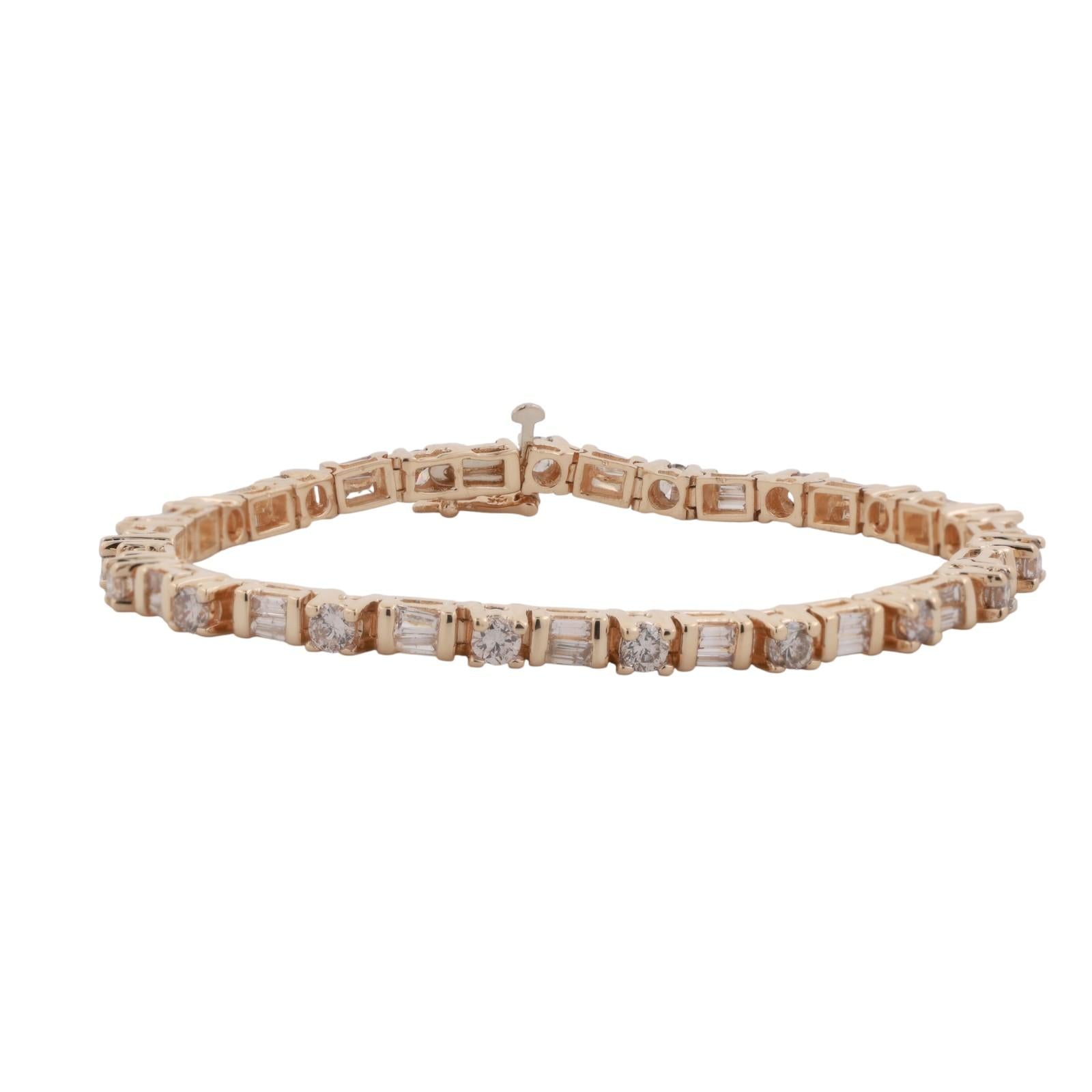 14K Yellow Gold 3.00CTW Diamond Tennis Bracelet Round Baguette Diamonds 7"