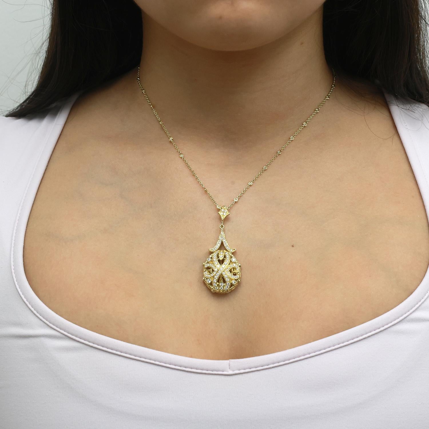 Doris Panos 18K Gold Filigree Diamond Pendant Station Necklace 2.25 TW 17"