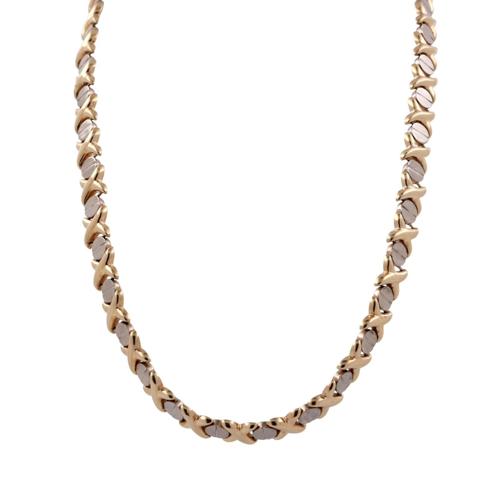 14K Two-Tone Gold XO Link Necklace 18" Ladies Estate