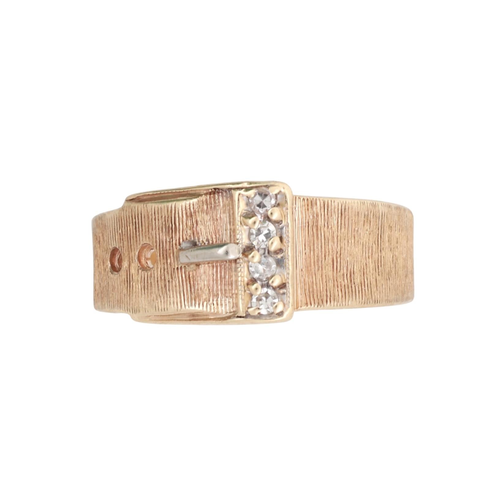 Diamond Buckle Band Ring 10K Yellow Gold 0.06 TW Size 5.5 Ladies Estate