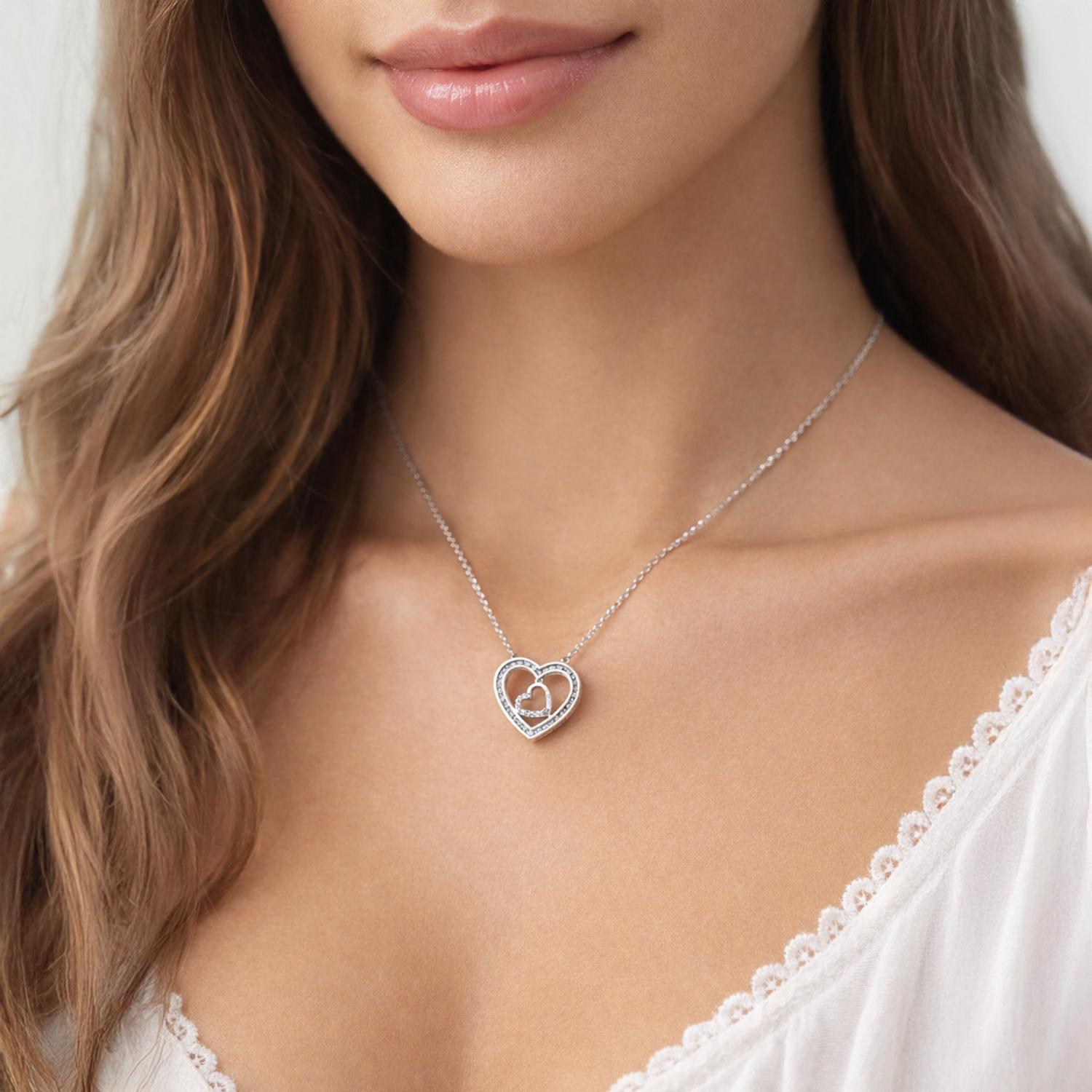 Open Heart Diamond Pendant 10K White Gold Heart Dangle 0.20 TW 0.62" Ladies