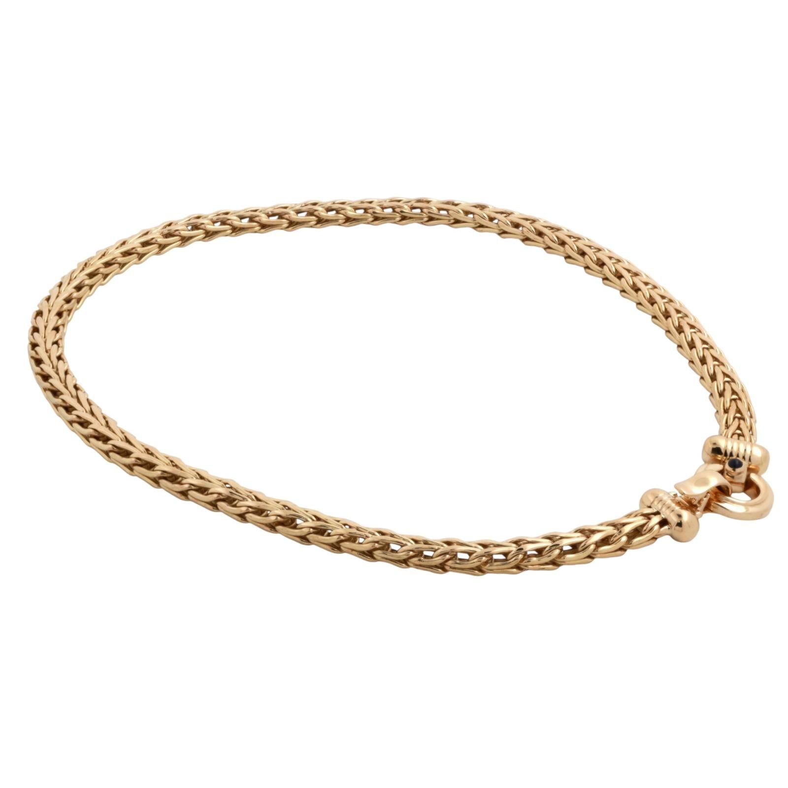 Roberto Coin 18K Yellow Gold Wheat Link Necklace Sapphire Accented Clasp 18"