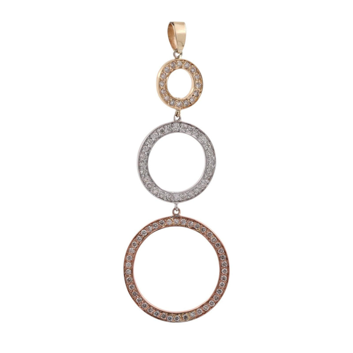 Natural Diamond Triple Circle Pendant 14K Tri Color Gold 0.60 CTW 2.25"