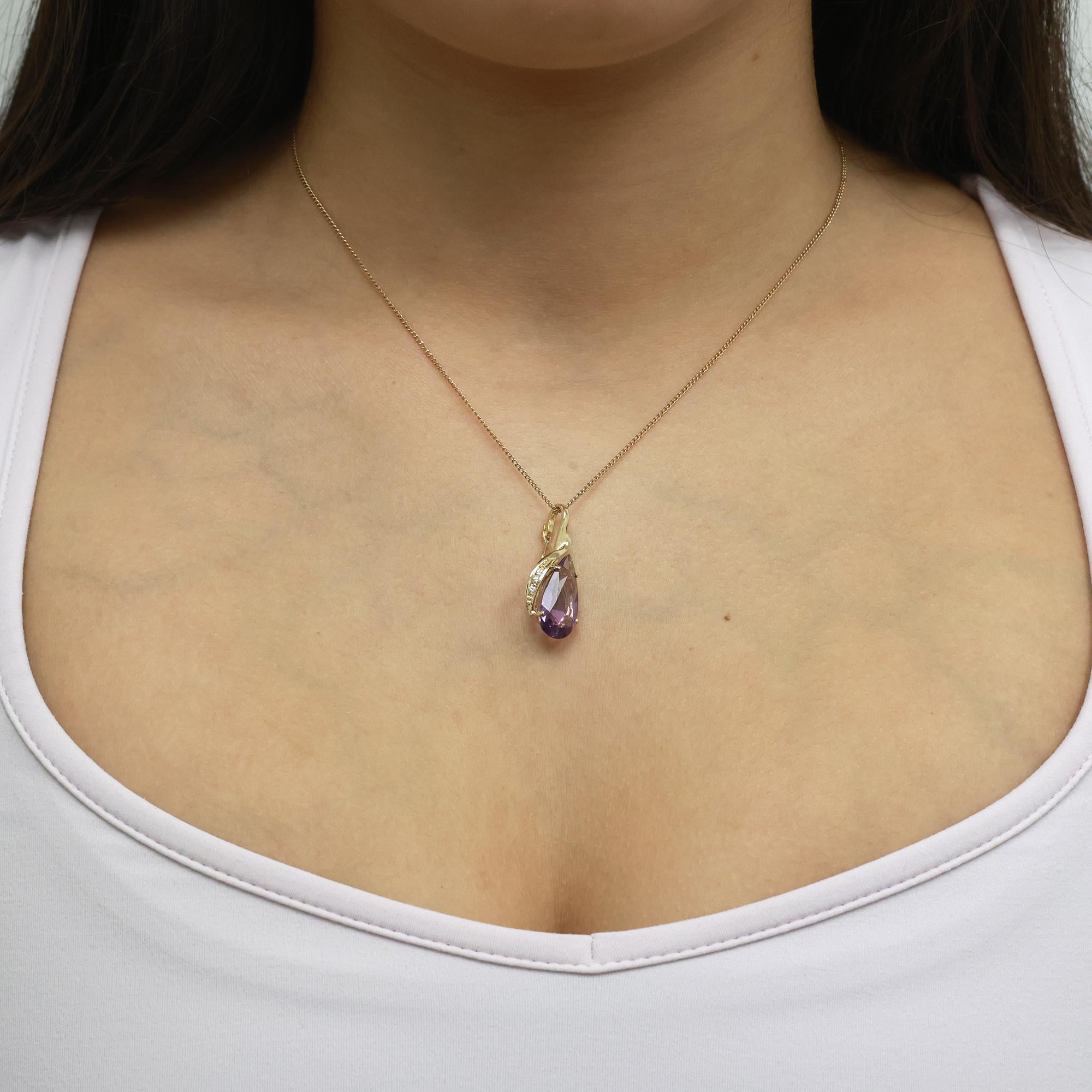 Amethyst Diamond Accent Pendant 14K Yellow Gold 5.81 CTW 1.15" Ladies Estate