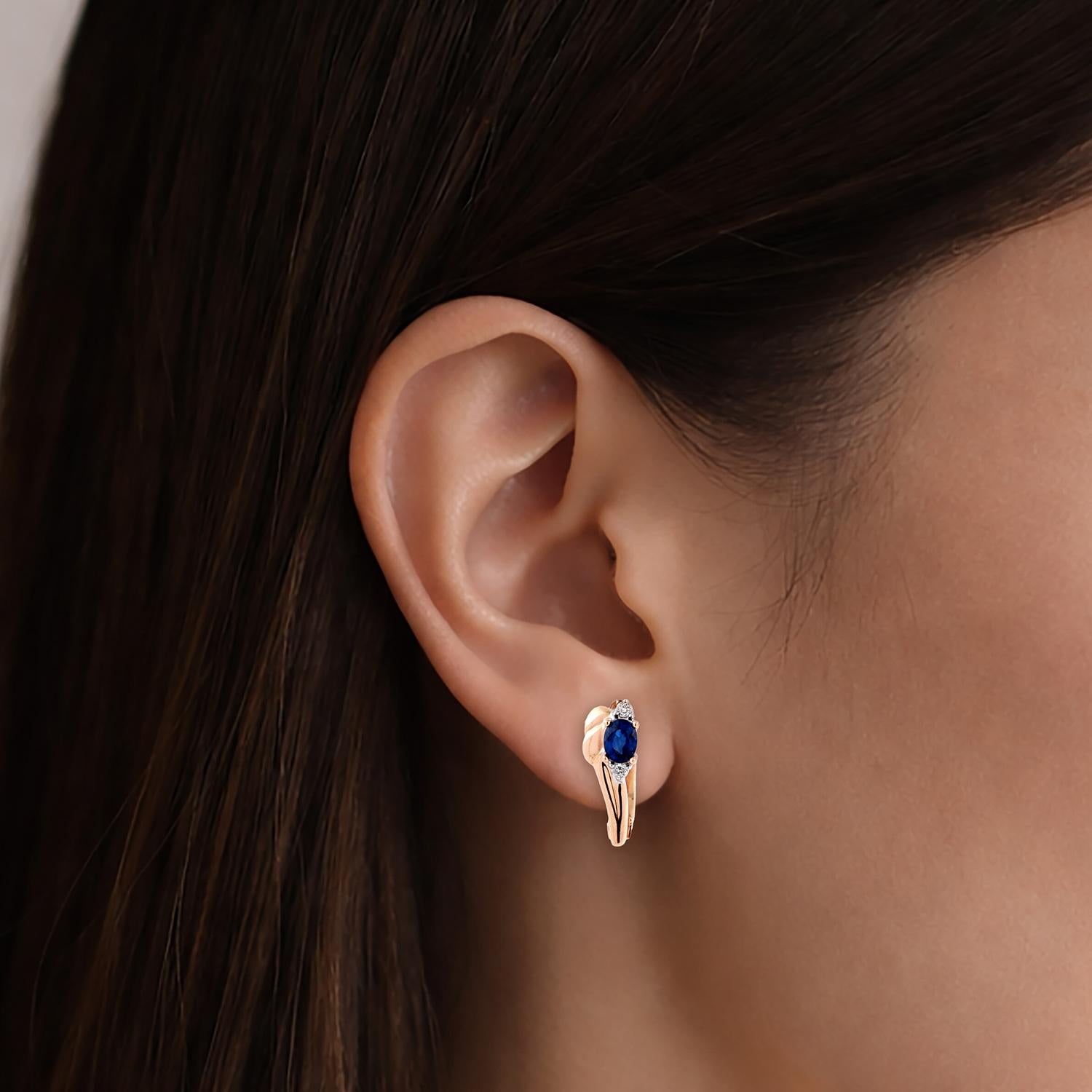 Blue Sapphire Diamond Drop Earrings 14K Yellow Gold 0.48 CTW 0.45" Ladies