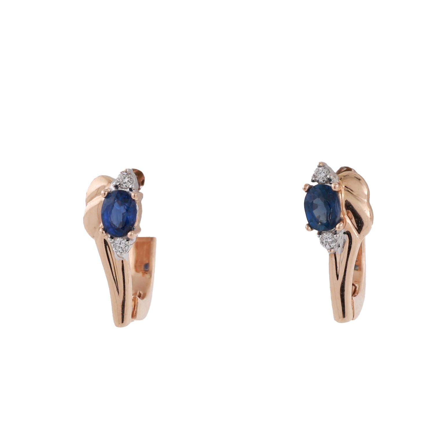 Blue Sapphire Diamond Drop Earrings 14K Yellow Gold 0.48 CTW 0.45" Ladies