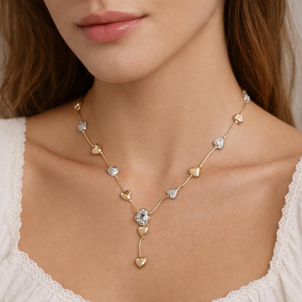 Diamond Heart Station Y-Drop Necklace 14K Gold 0.50 TW 18.75" Ladies Estate