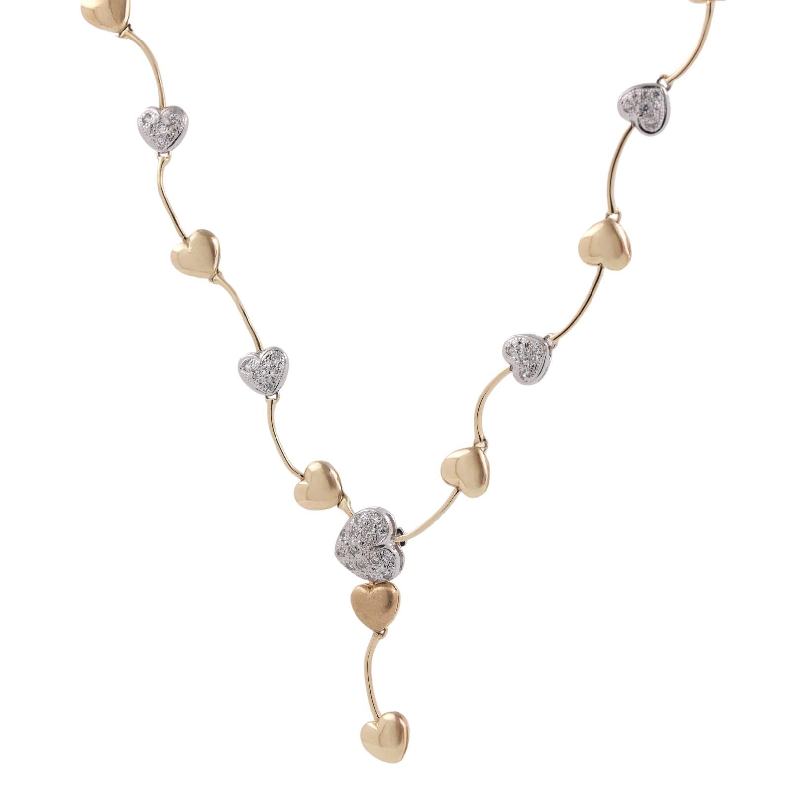 Diamond Heart Station Y-Drop Necklace 14K Gold 0.50 TW 18.75" Ladies Estate