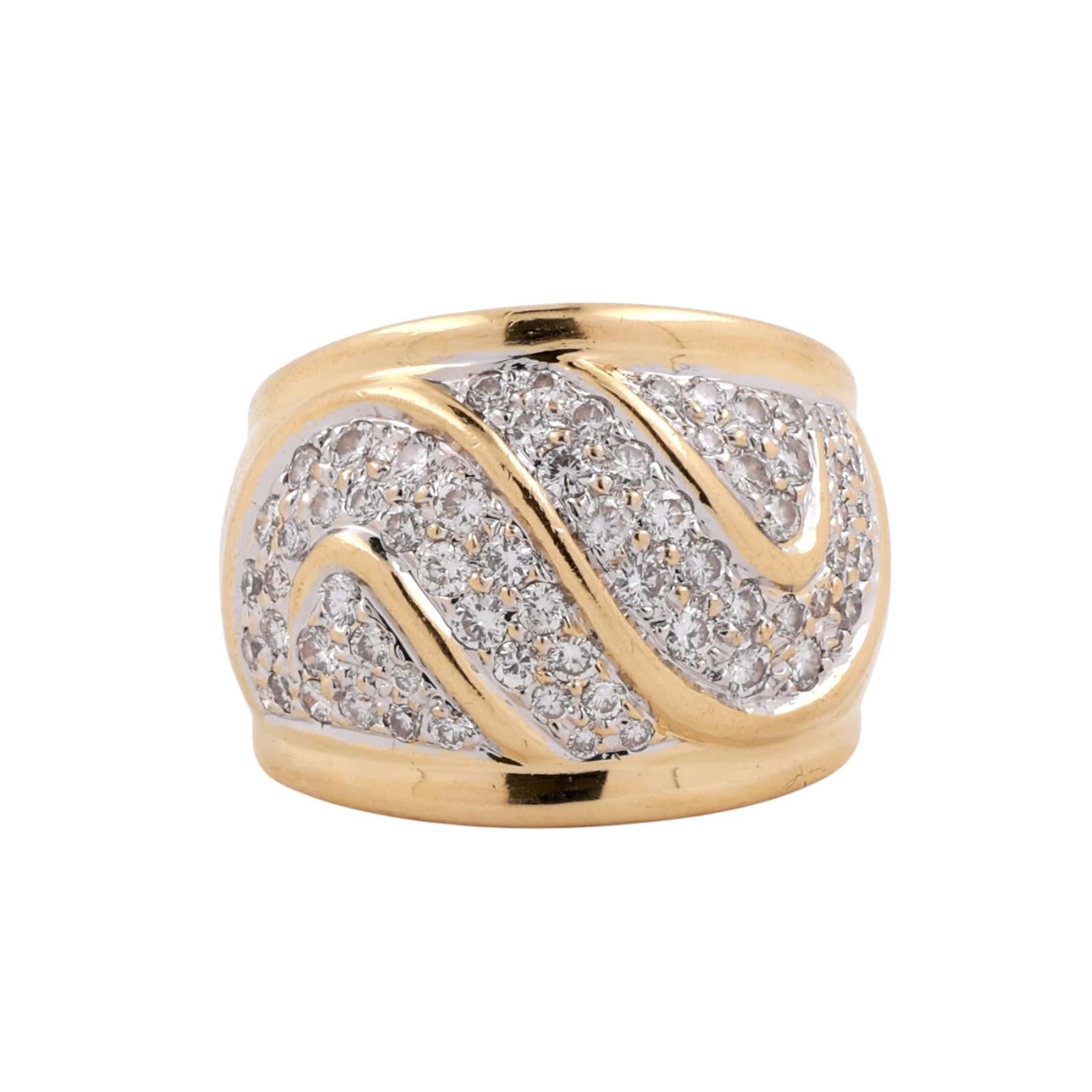 1.80 TW Diamond Wide Band Ring 18K Gold Swirl Size 6.5 Ladies Estate