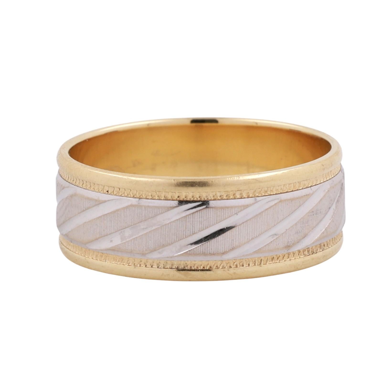 14K Two-Tone Gold Etched Wide Band Ring Wedding Anniversary Size 10 Unisex