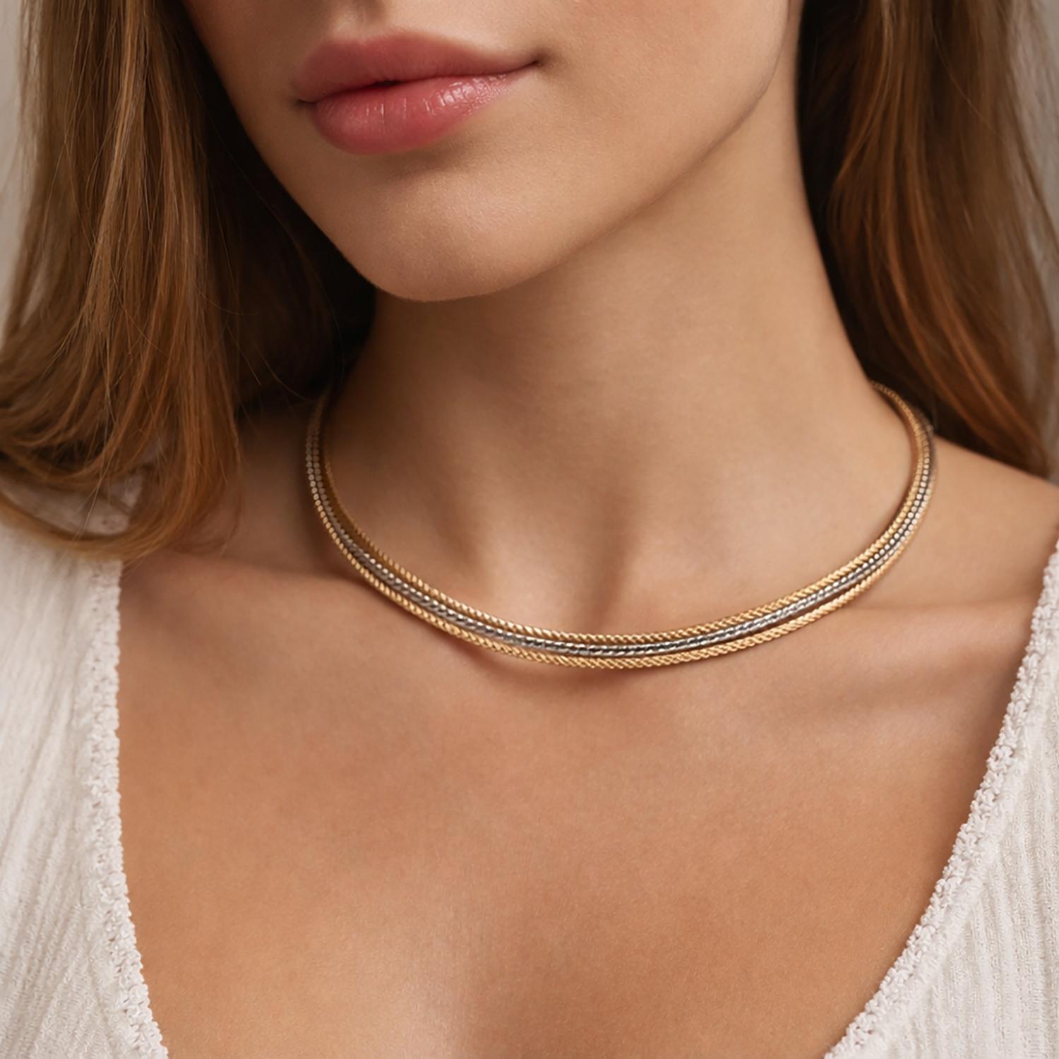 David Yurman 18K Two-Tone Gold Diamond Crossover Collar Necklace 0.69 TW 18"