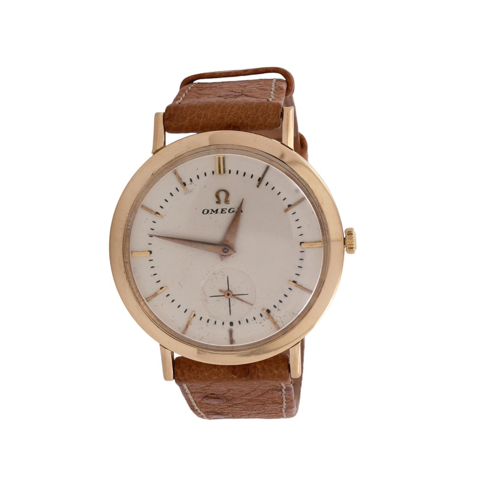 Vintage Omega Watch 18K Yellow Gold 35 mm Leather Band Mens Estate