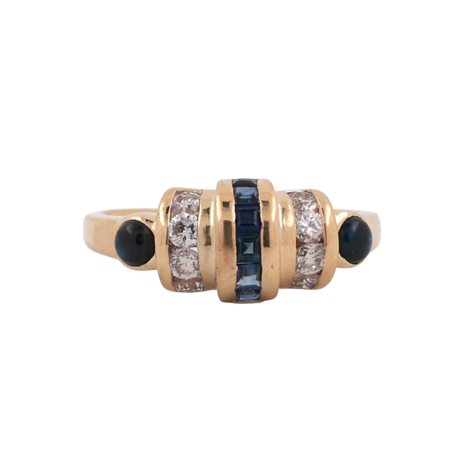 Princess Cut Cabochon Sapphire Accent Diamond Dome Ring 18K Gold 0.77 CTW Size 6