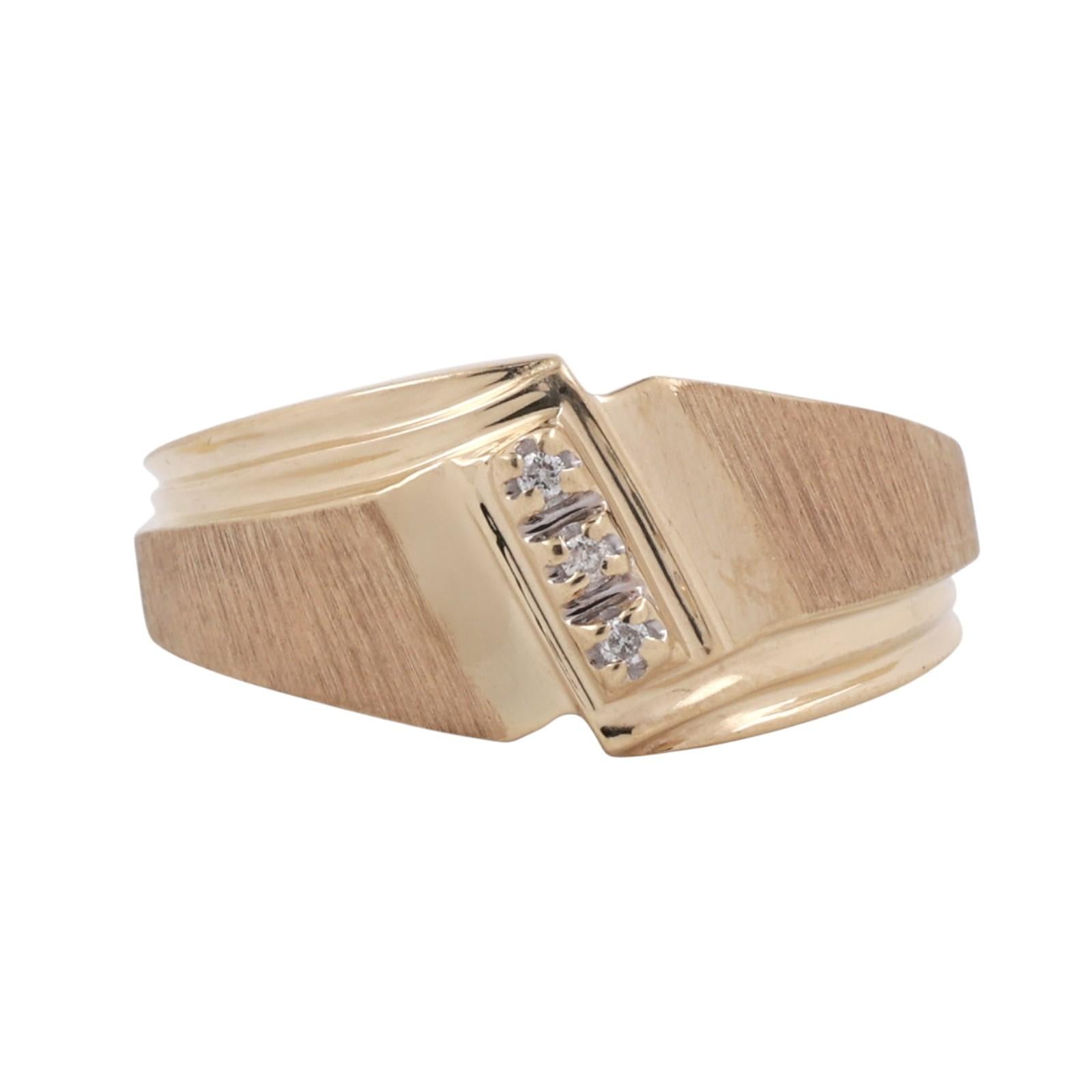 10K Yellow Gold Diamond Men's Ring Brushed Finish 0.05CTW Size 9.25 Estate