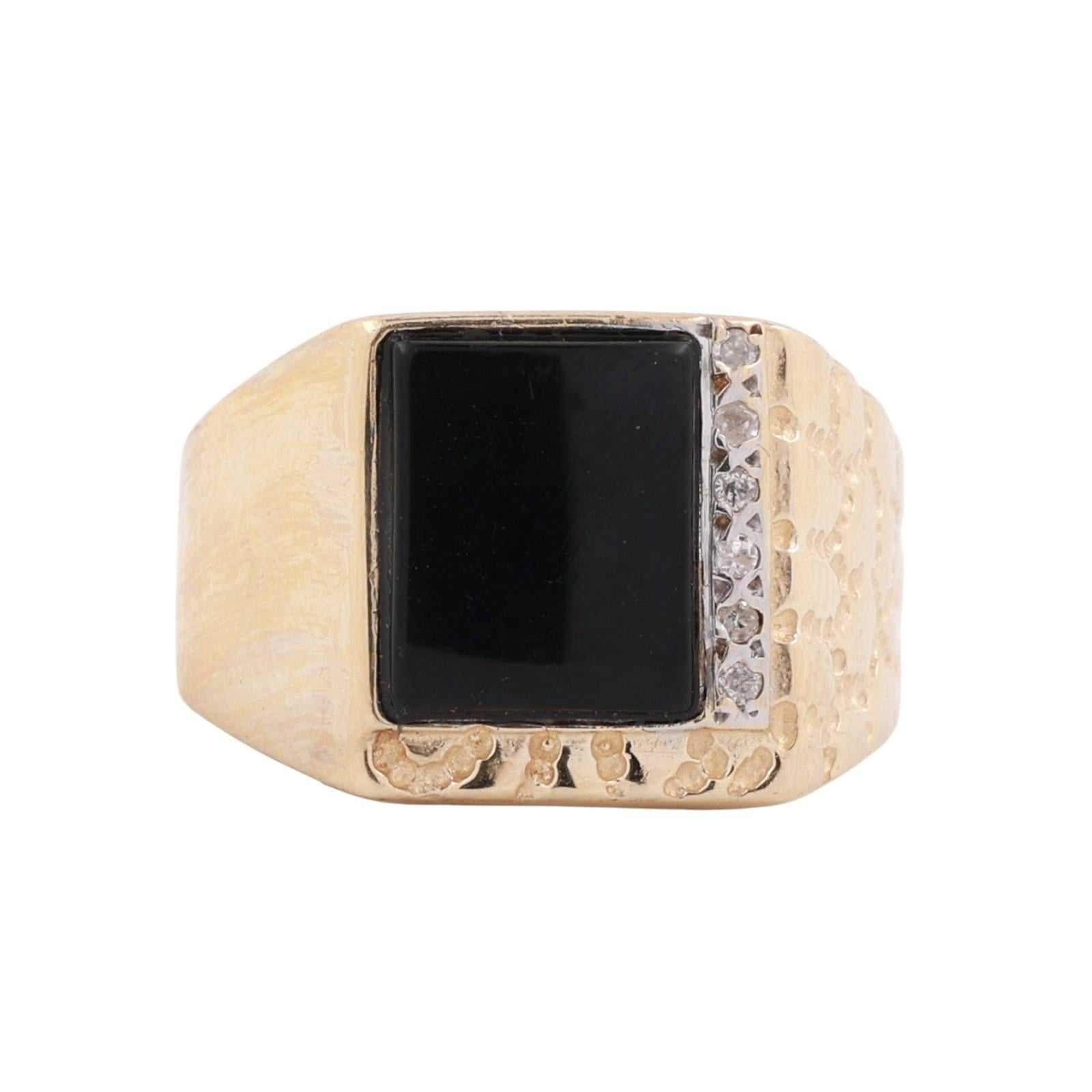 Men's Square Onyx Diamond Ring 10K Yellow Gold Size 9.75 Estate