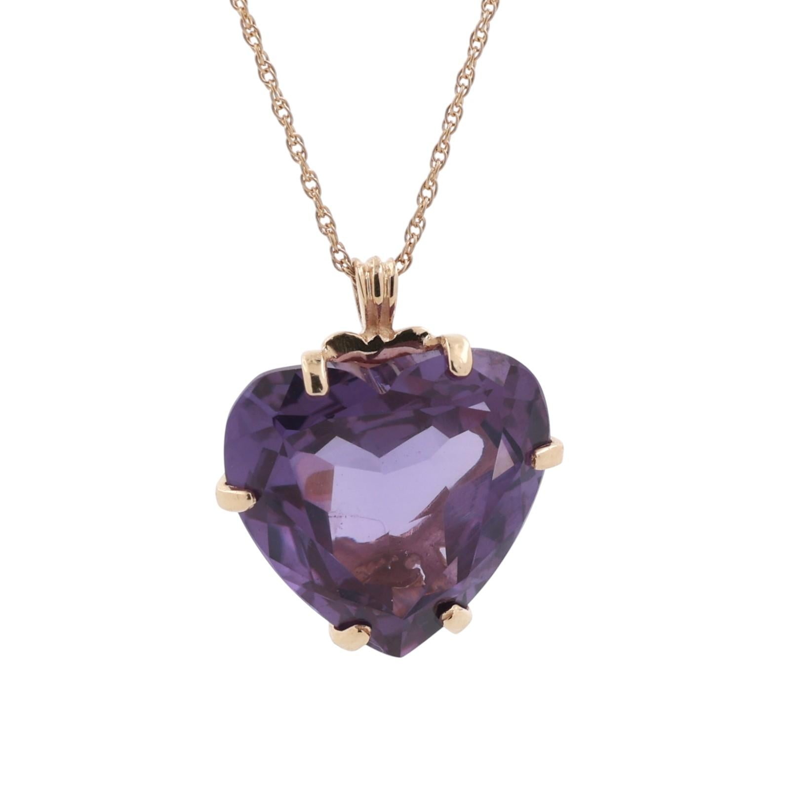 22 CT Heart Alexandrite Pendant Chain Necklace Yellow Gold Lab Grown Gem 18"