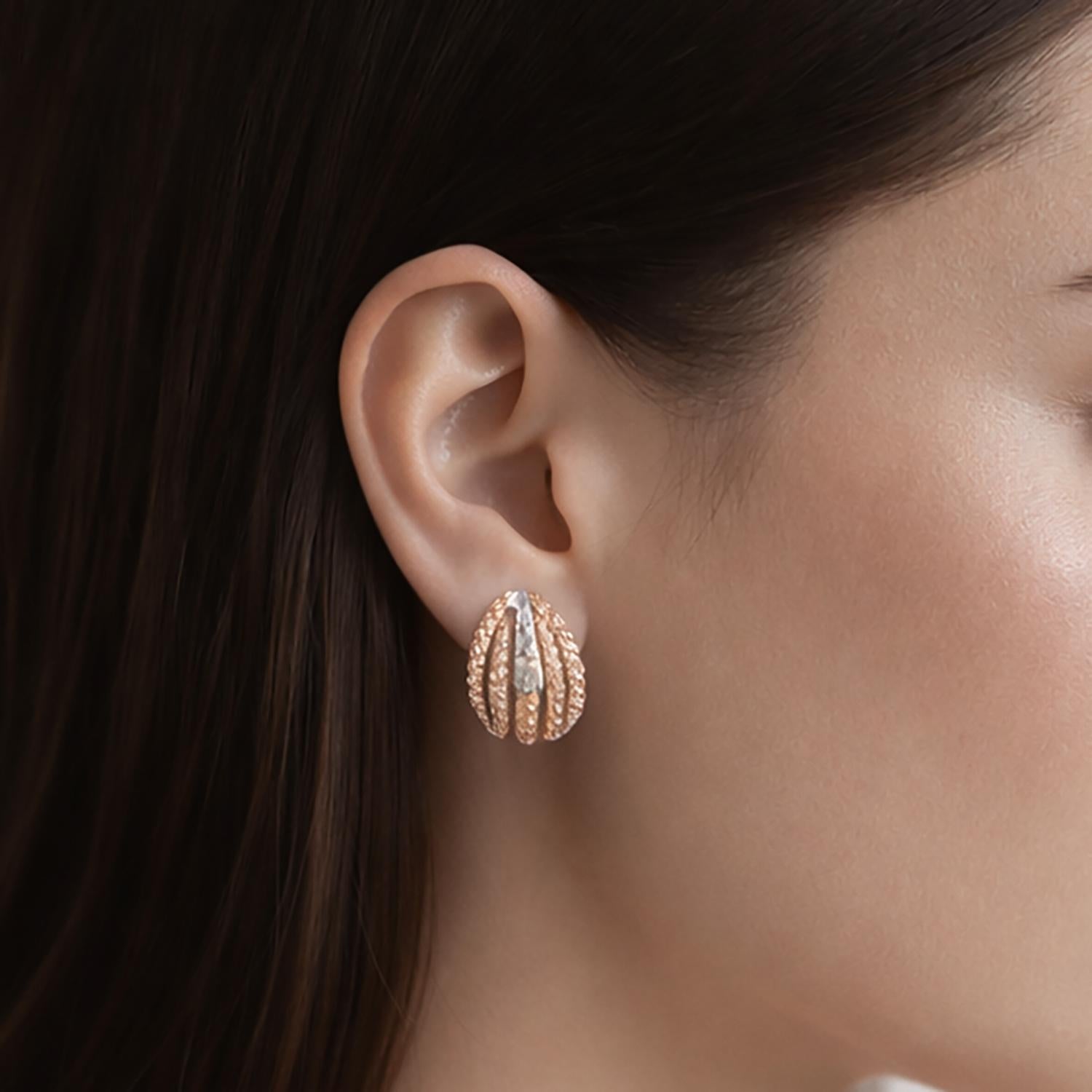 Diamond Drop Earrings 14K Gold Rope Design 0.04 TW 0.55" Ladies Estate