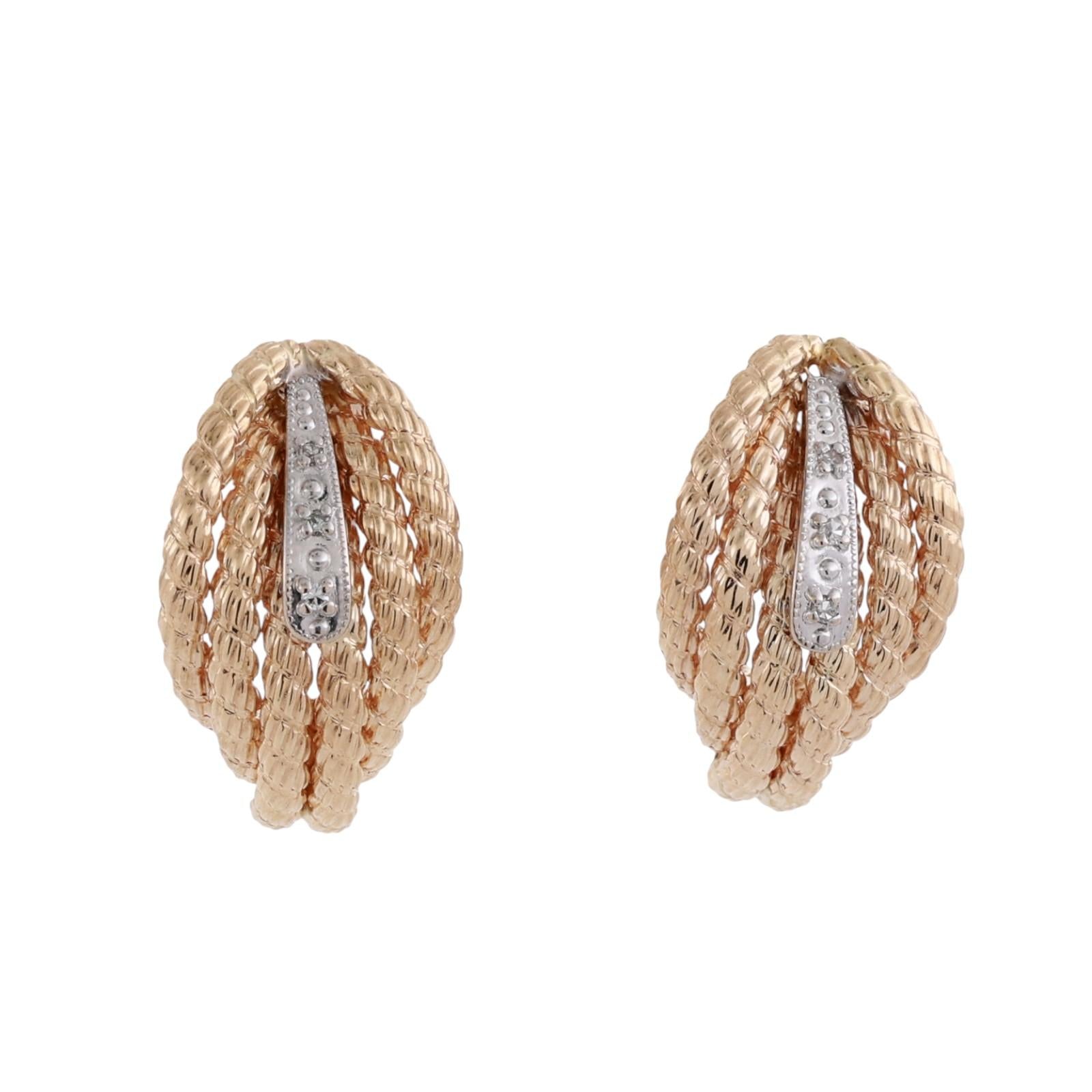 Diamond Drop Earrings 14K Gold Rope Design 0.04 TW 0.55" Ladies Estate