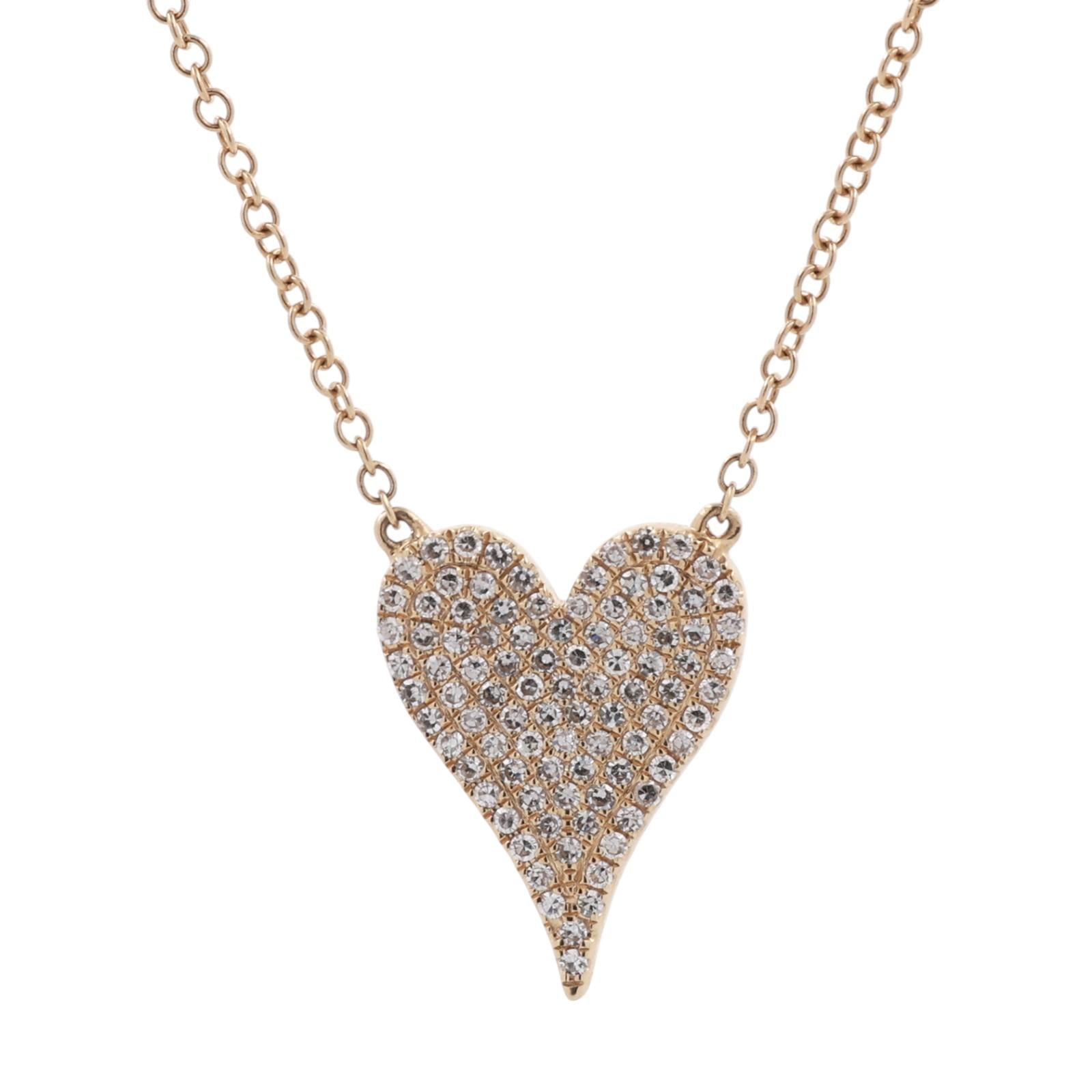 Cluster Diamond Heart Pendant Cable Link Chain Necklace 14K Yellow Gold 15-18"