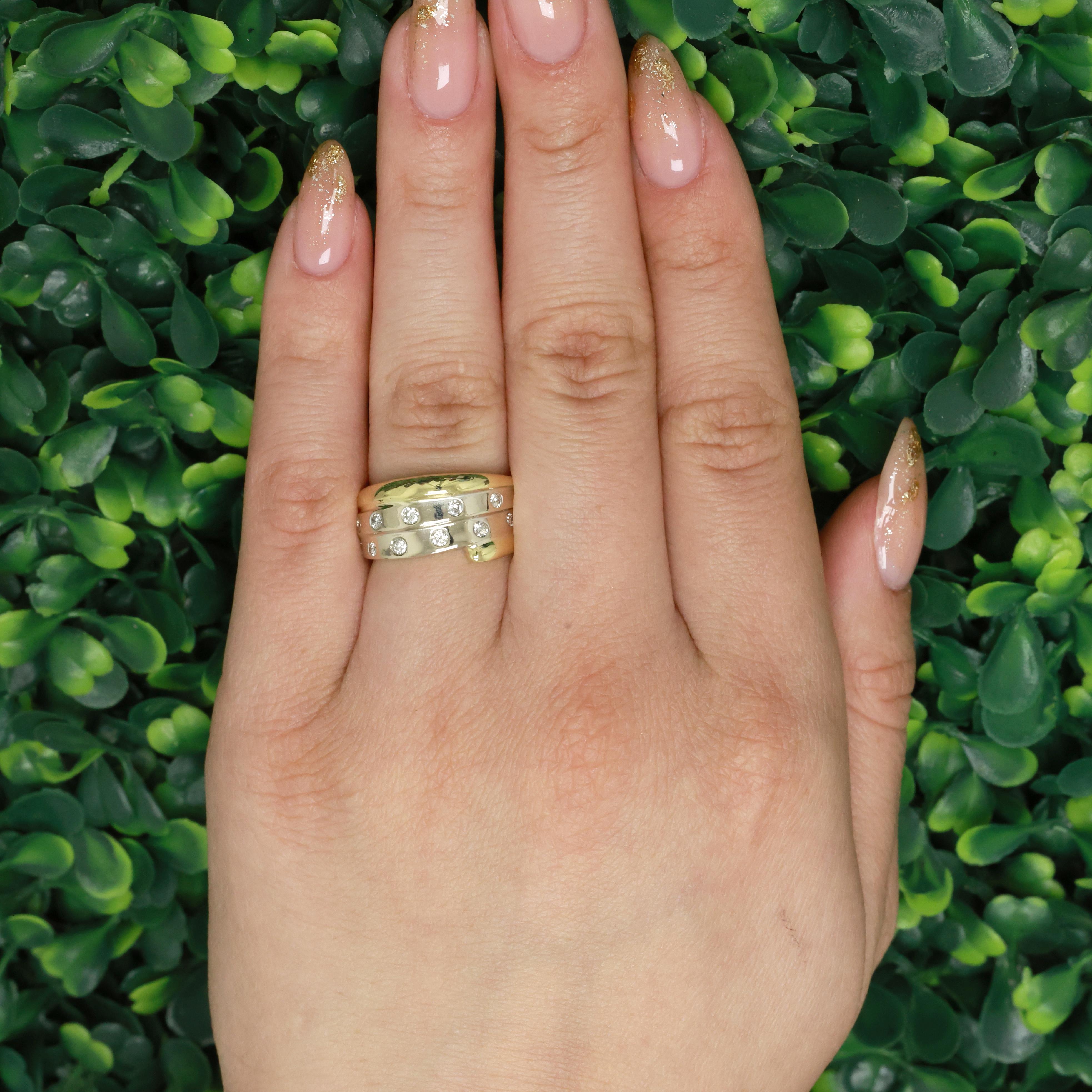 0.50 TW Diamond Wide Band Ring 18K Two-Tone Gold Size 6.75 Estate