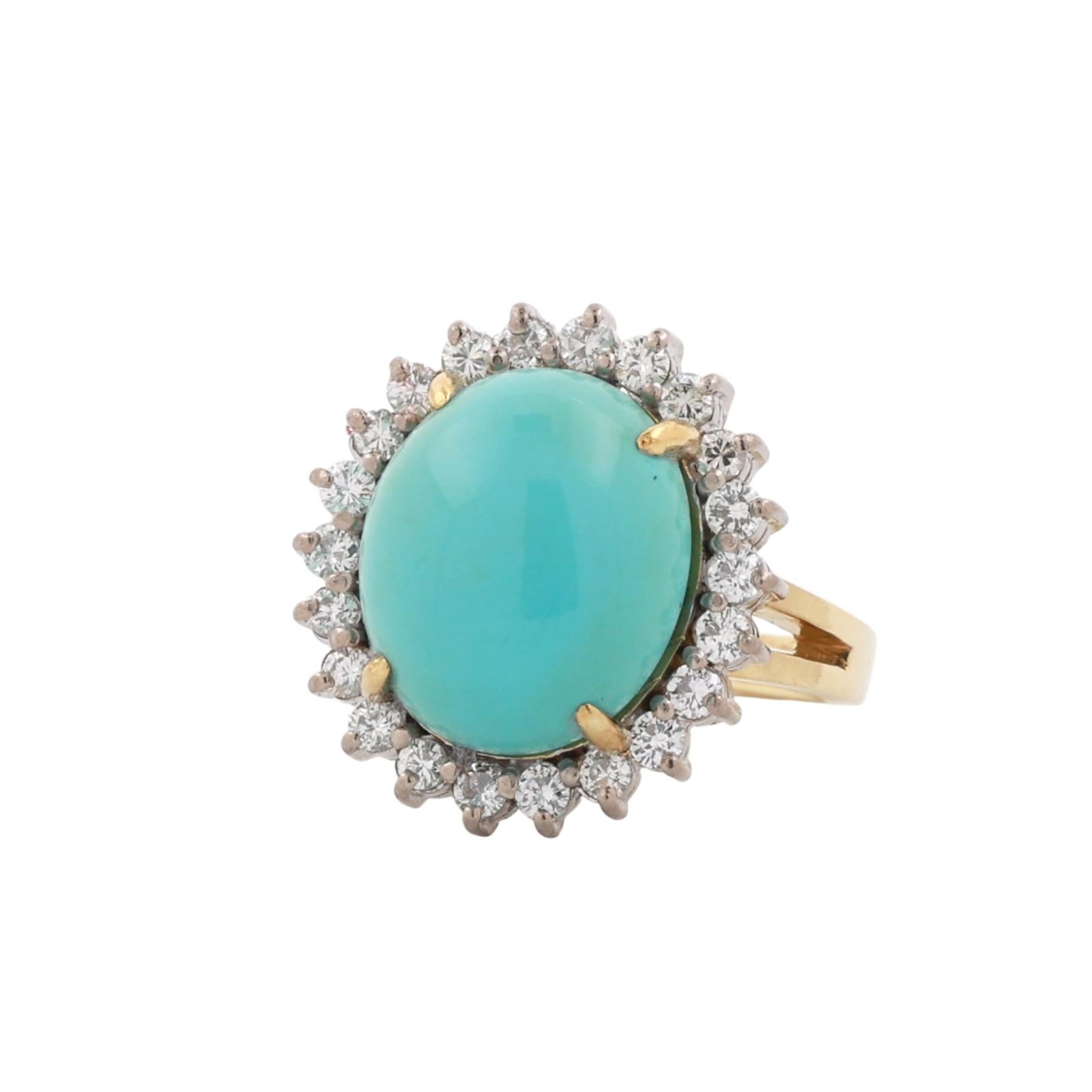 7.25 CT GIA Certified Natural Turquoise Halo Diamond Ring Two-Tone Gold Size 6.5