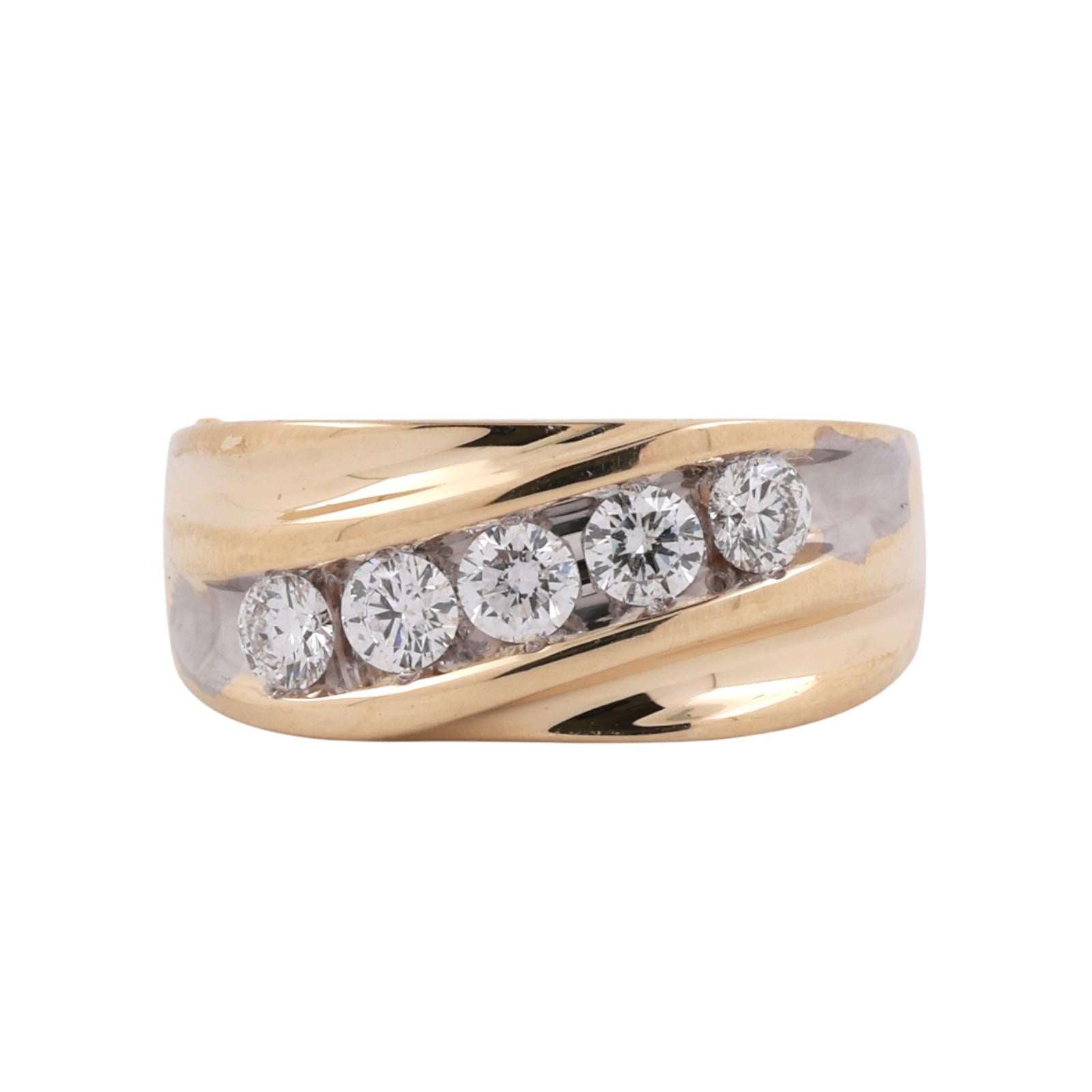 Mens 5-Stone Diamond Half Eternity Band Ring 1.00 TW 14K Gold Size 10.75 Estate