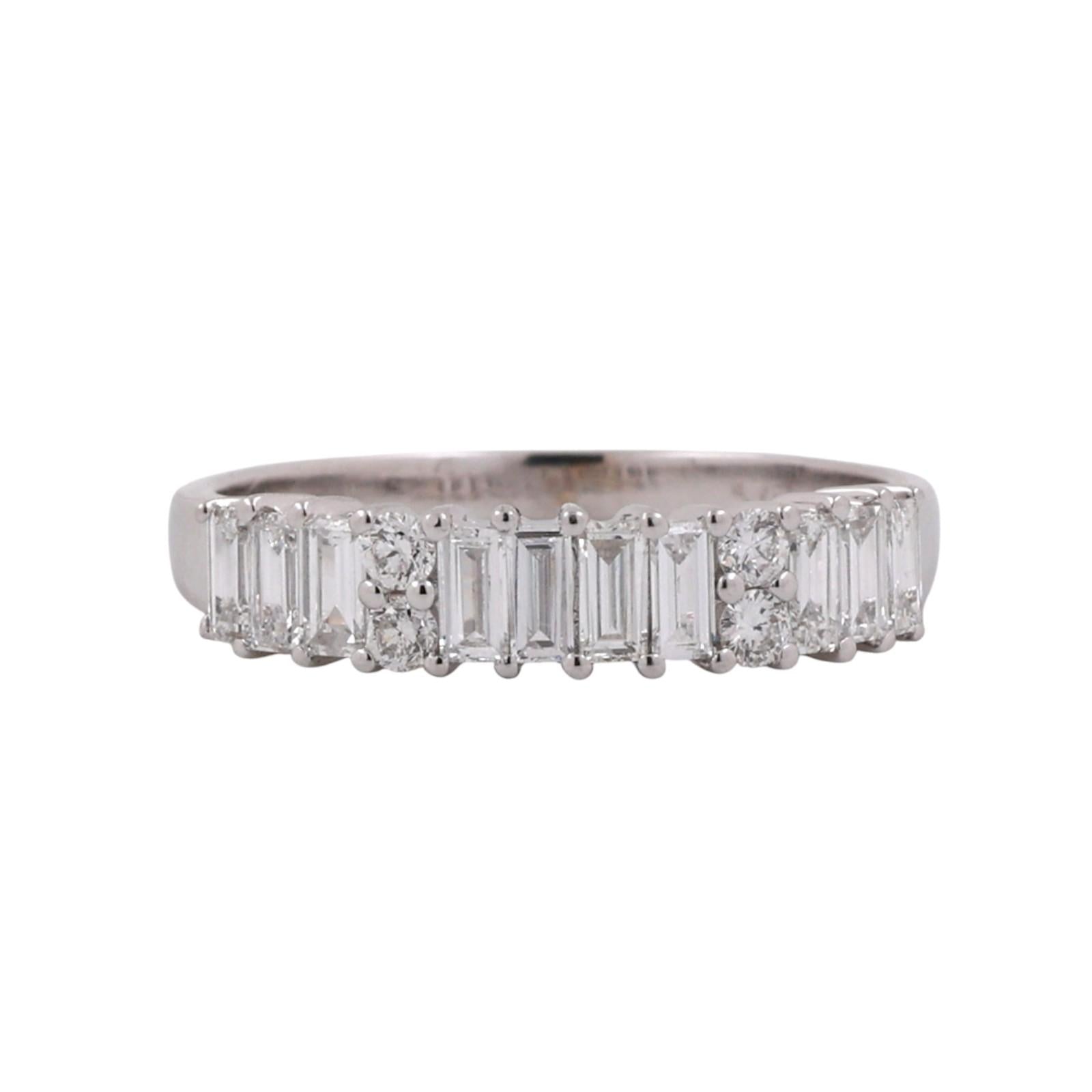 18K White Gold 1.00 CTW Natural Diamond Baguette Round Anniversary Band Size 9