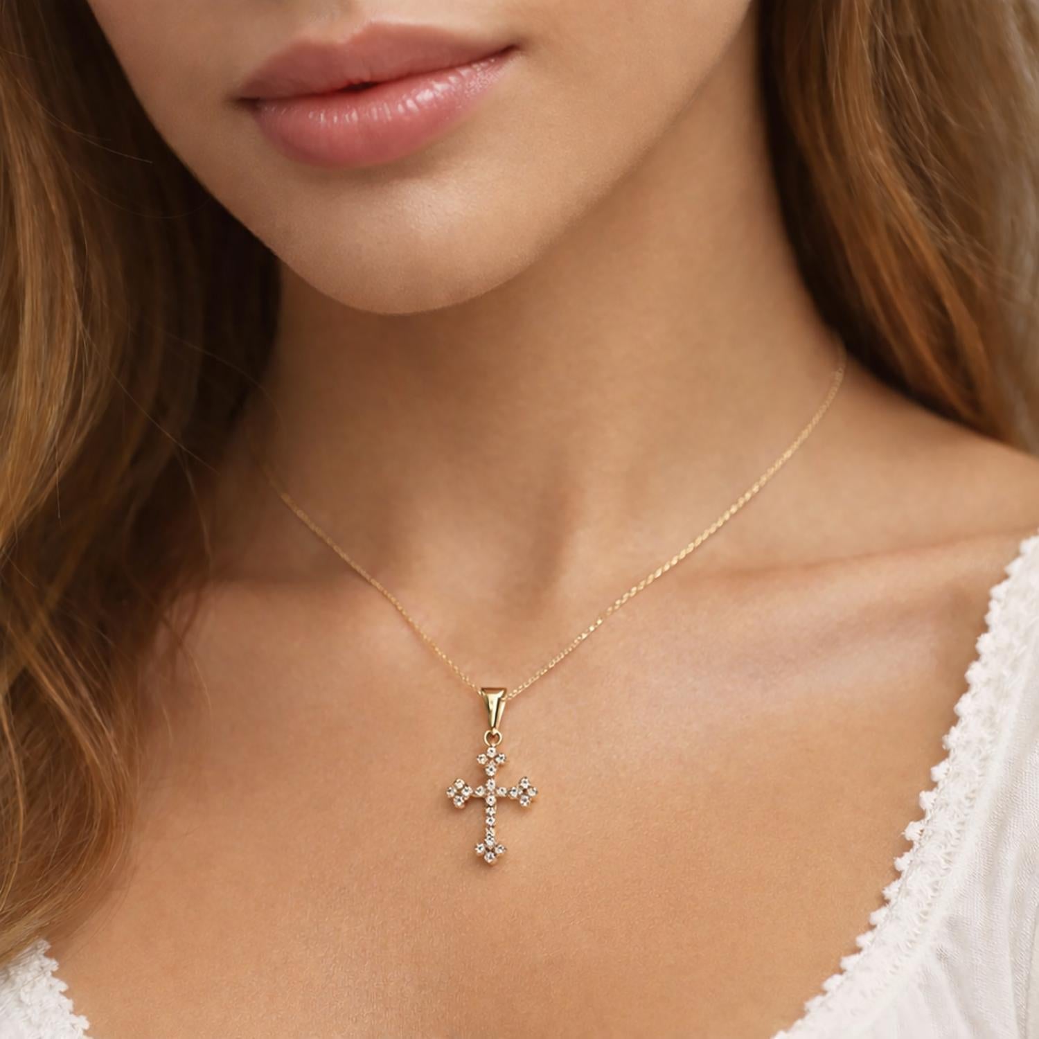 Diamond Cross Pendant Charm 18K Yellow Gold 0.50 TW Diamonds 1.15" Religious
