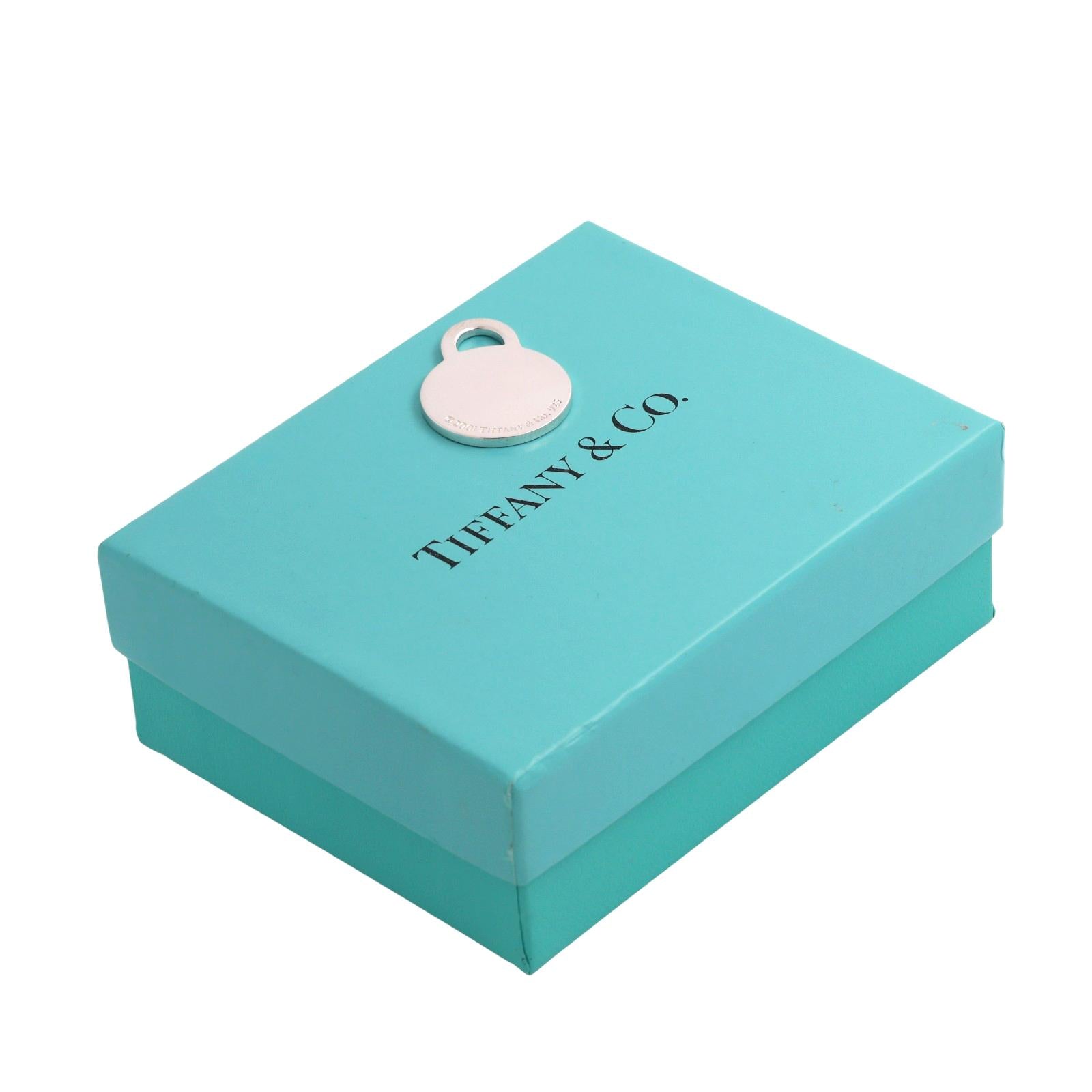 2001 Tiffany & Co. 925 Round Circle Tag Pendant Charm Sterling Silver 1.05”