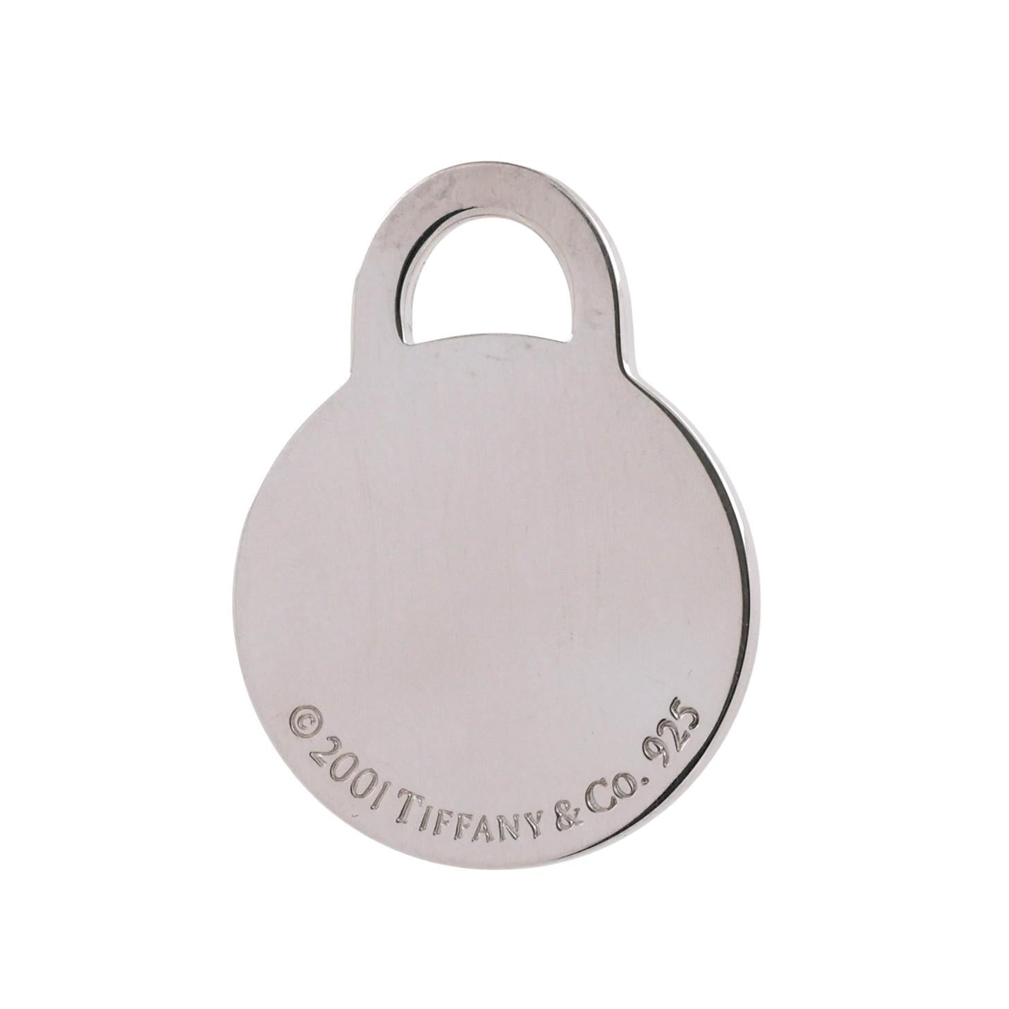 2001 Tiffany & Co. 925 Round Circle Tag Pendant Charm Sterling Silver 1.05”