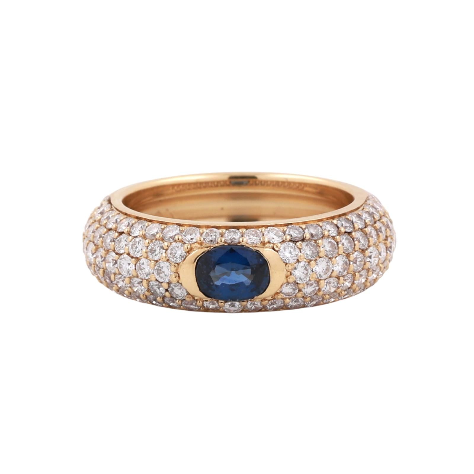 Blue Sapphire Cluster Diamond Wide Band Ring 18K Yellow Gold 2.35 CTW Size 6.25