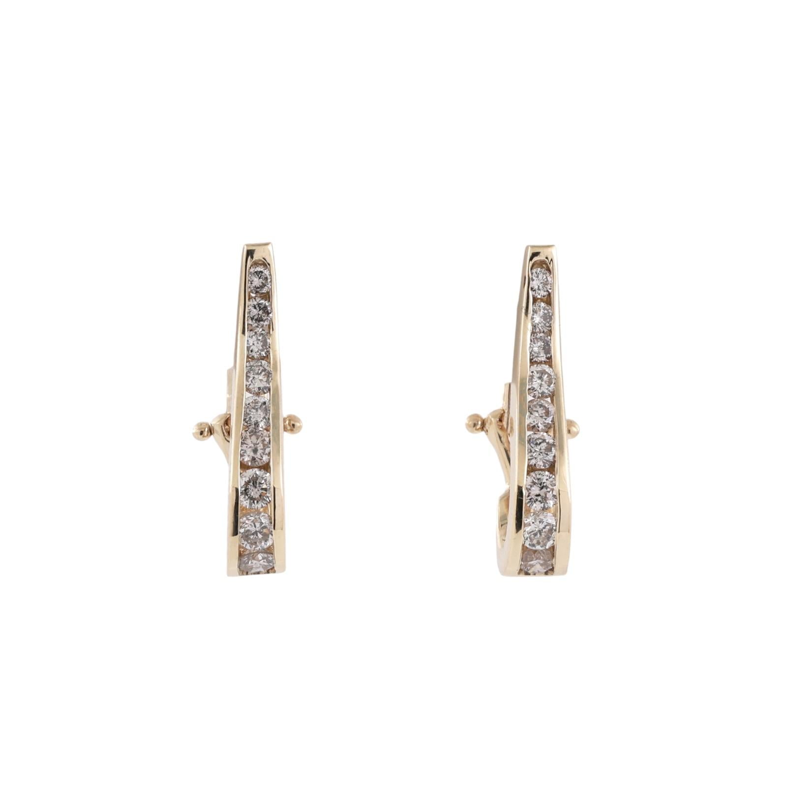 1.00ctw Diamond Hoop Earrings 14K Yellow Gold Channel Set Huggie Omega Back