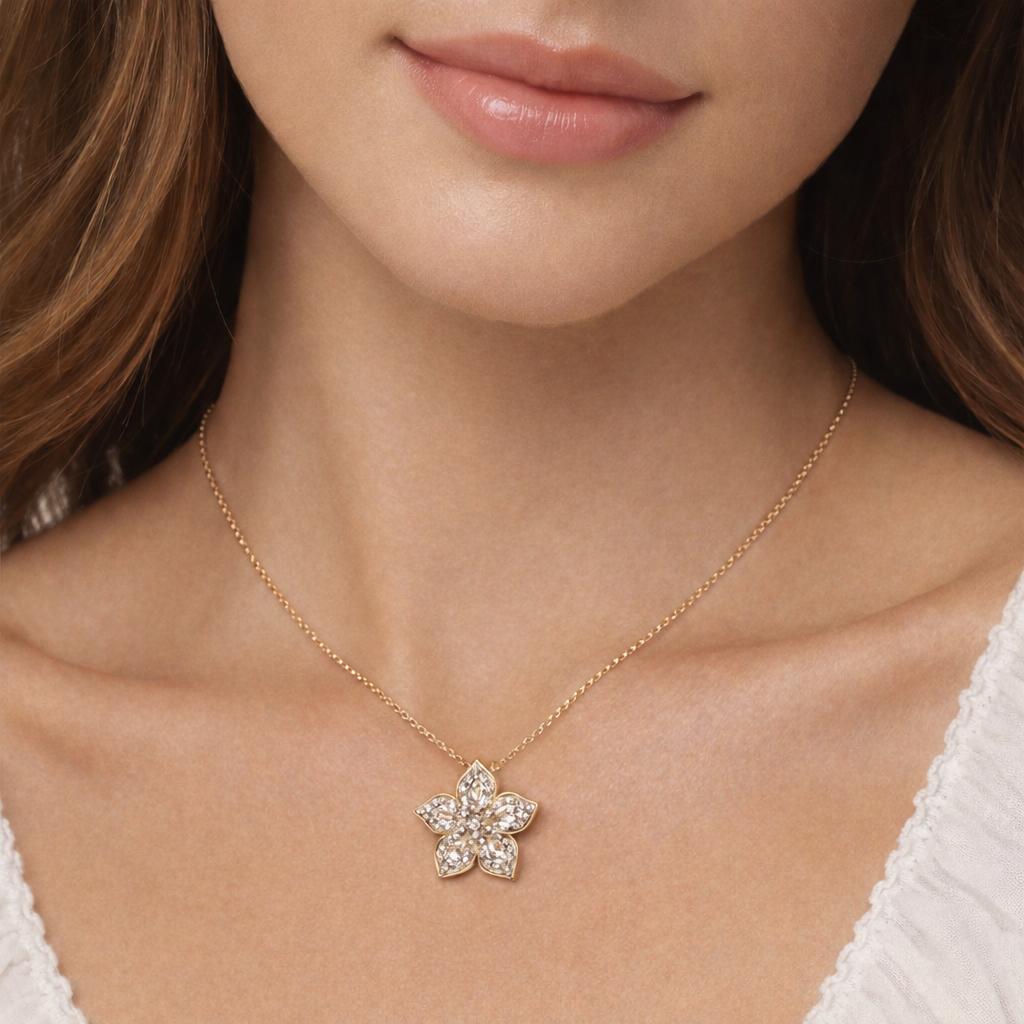 1.00 TW Diamond Flower Pendant Charm 10K Gold 0.75" Ladies Estate