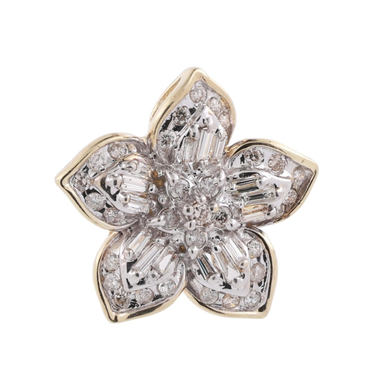 1.00 TW Diamond Flower Pendant Charm 10K Gold 0.75" Ladies Estate