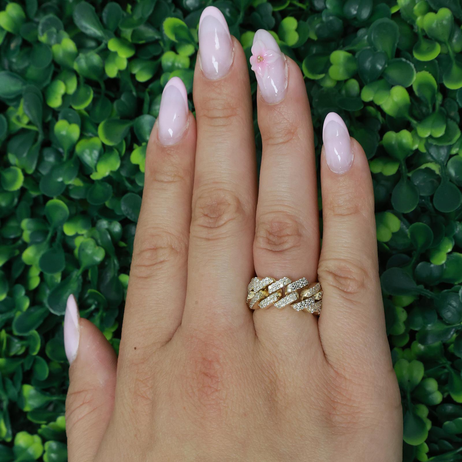 2.00CT Diamond Cuban Link Ring 10K Yellow Gold Wide Band 12g Size 6.5 Unisex