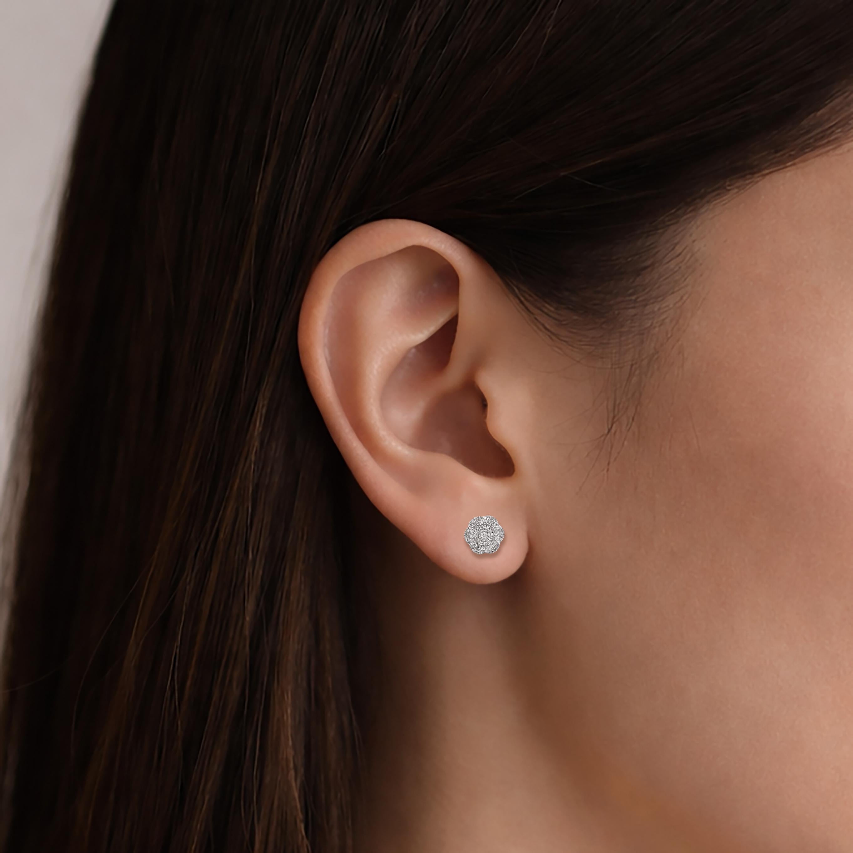 Cluster Diamond Floral Stud Earrings 10K Gold 0.40 TW 9.20 mm Screw Backs