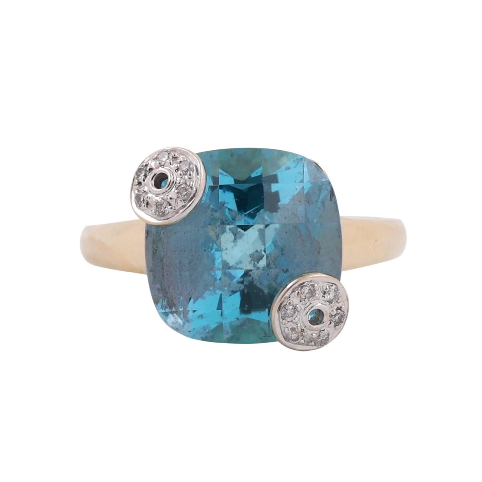 Solitaire Checkerboard Blue Topaz Diamond Accent Ring 14K Gold 9.68 CTW Size 7