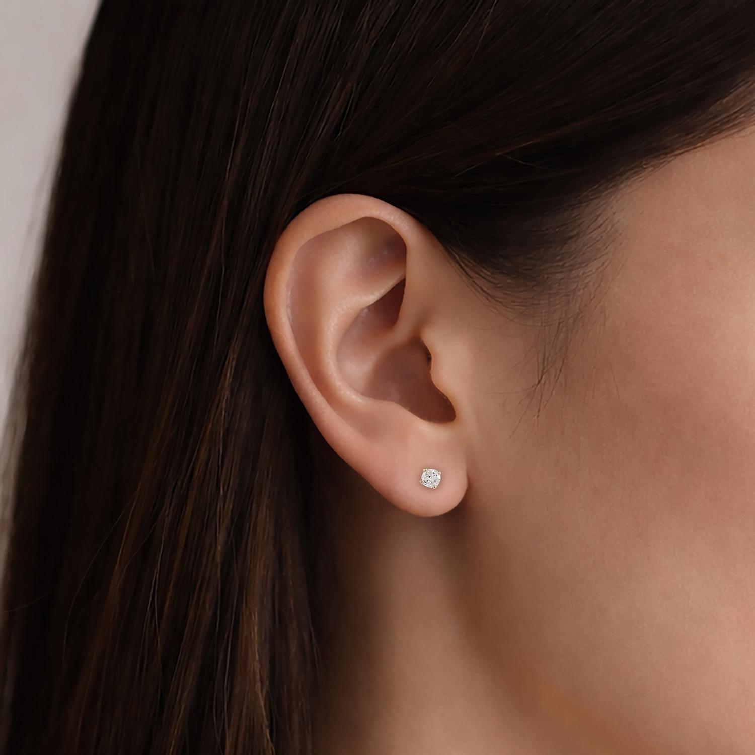 0.15 TW Round Diamond Stud Earrings 14K Yellow Gold 4-Prong Setting Unisex