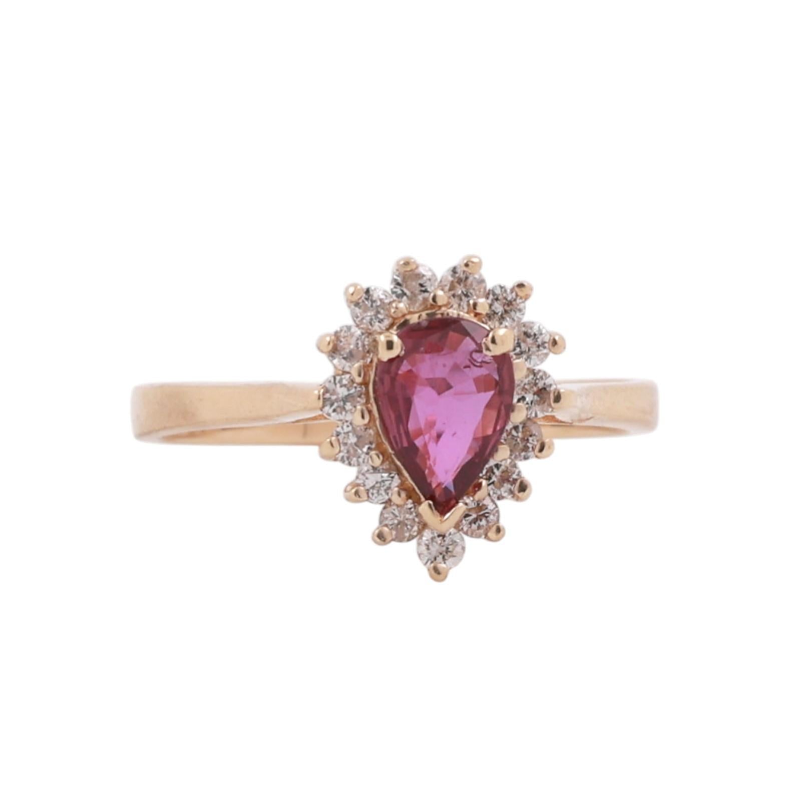 Ruby Diamond Floral Halo Ring 14K Yellow Gold 0.86 CTW Size 6.25 Ladies Estate