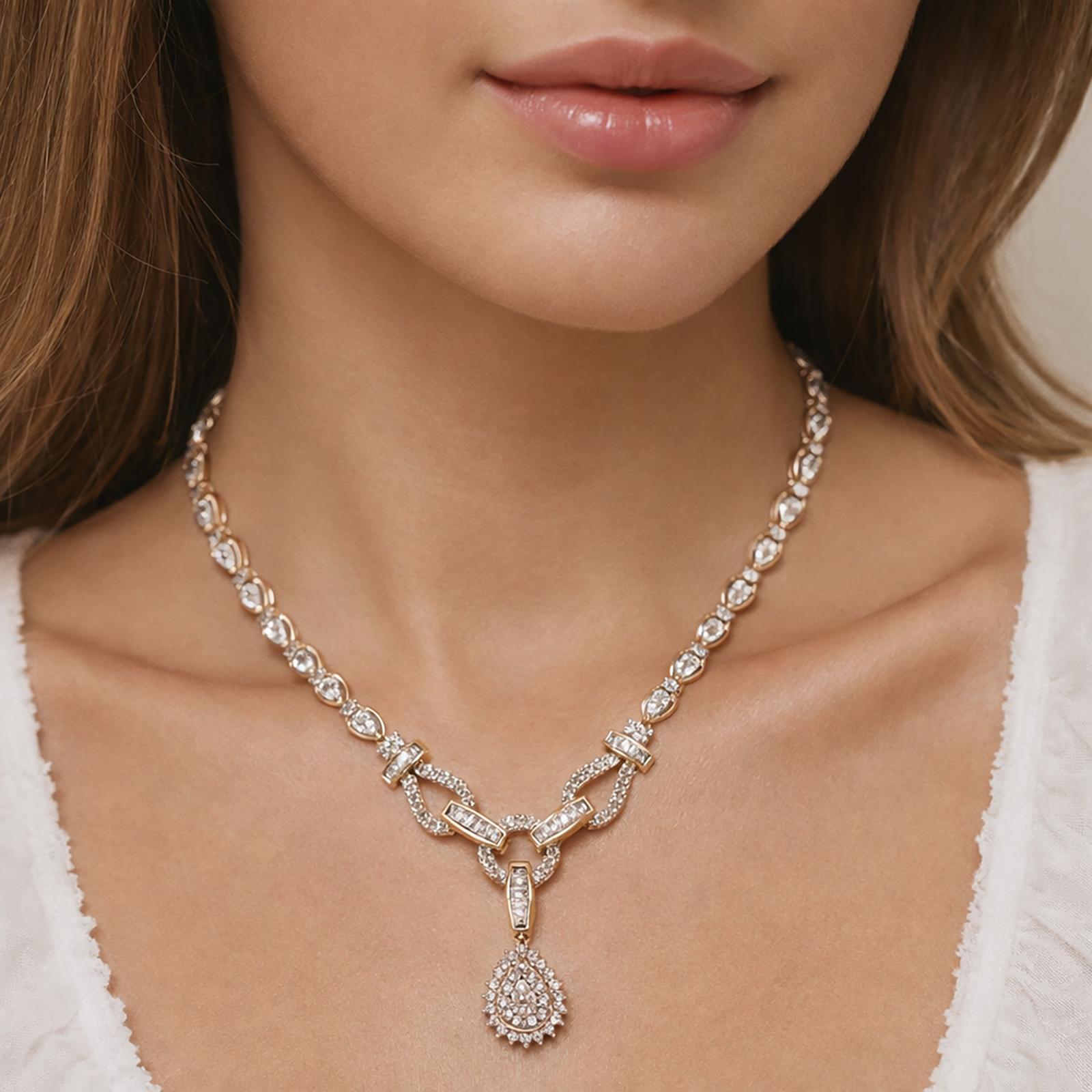 3.50 TW Diamond Teardrop Necklace 14K Gold Link Chain 17.5" Ladies Estate