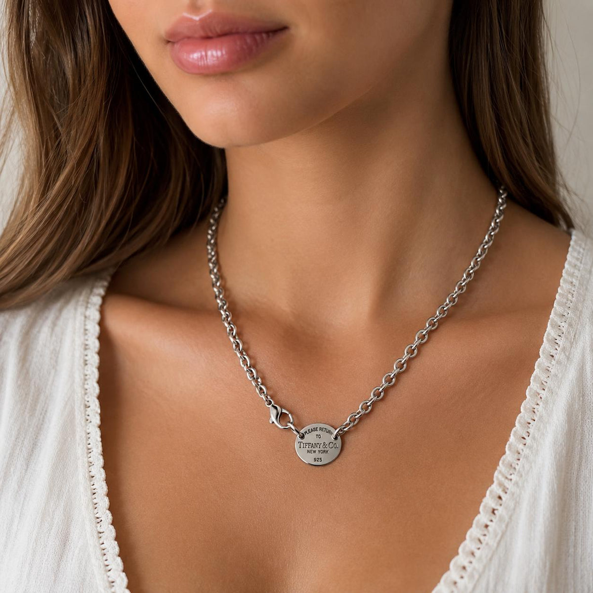 Tiffany & Co. Return to Tiffany Oval Tag Necklace Sterling Silver 925 15.75"