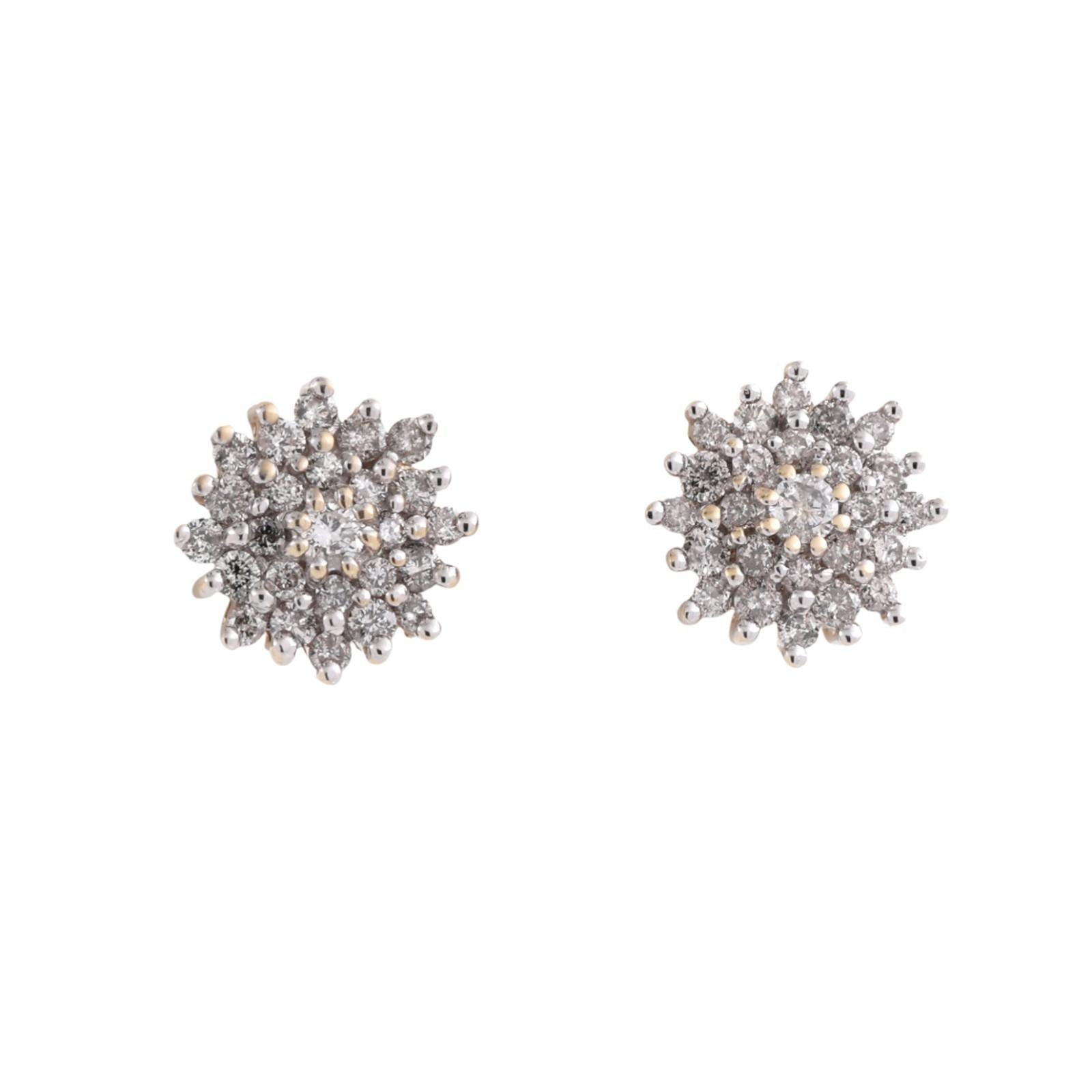 Cluster Diamond Floral Stud Earrings 14K Gold 1.00 TW Ladies Estate