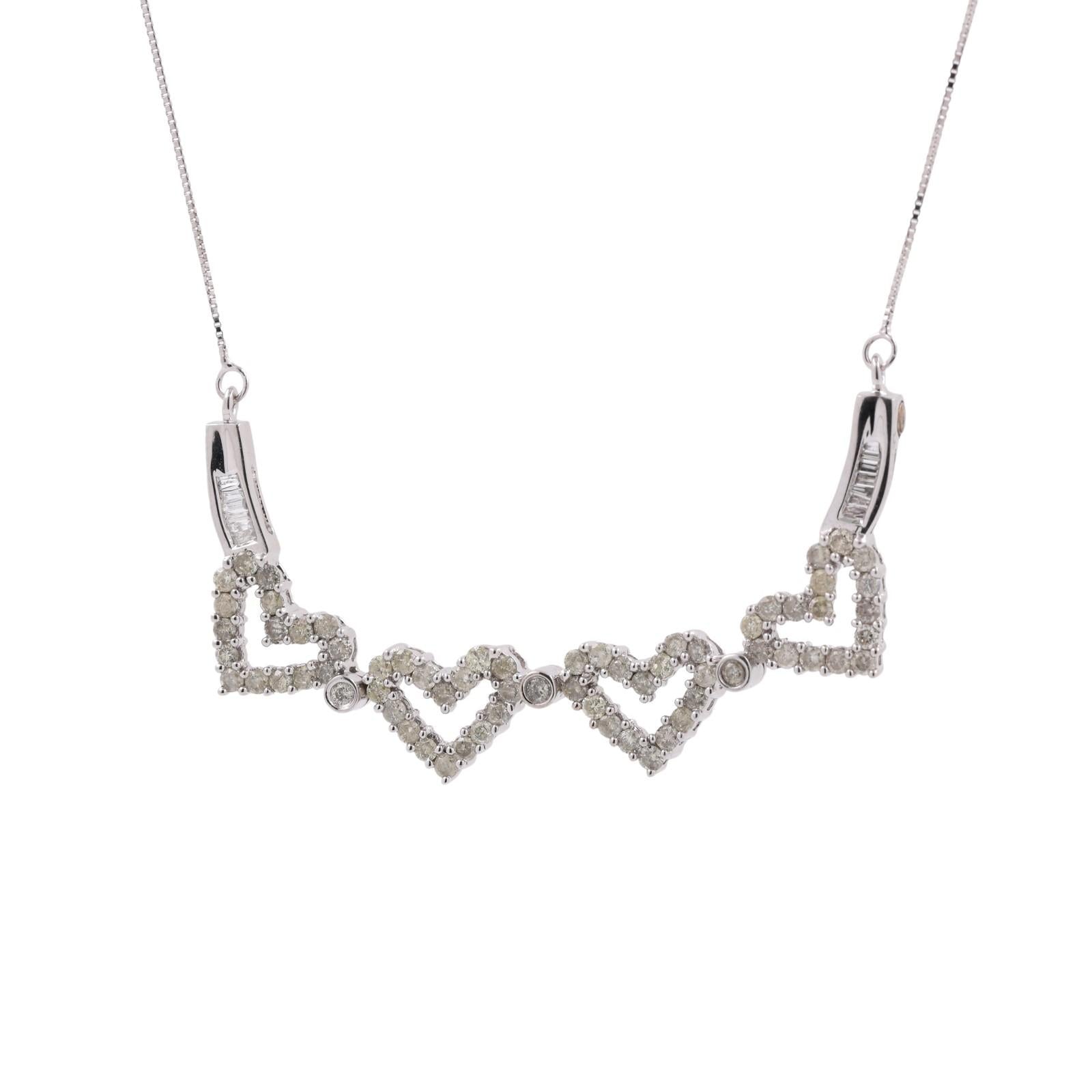 Diamond Clover Hearts Necklace 14K White Gold 1.75 TW 16.25"-19" Ladies Estate