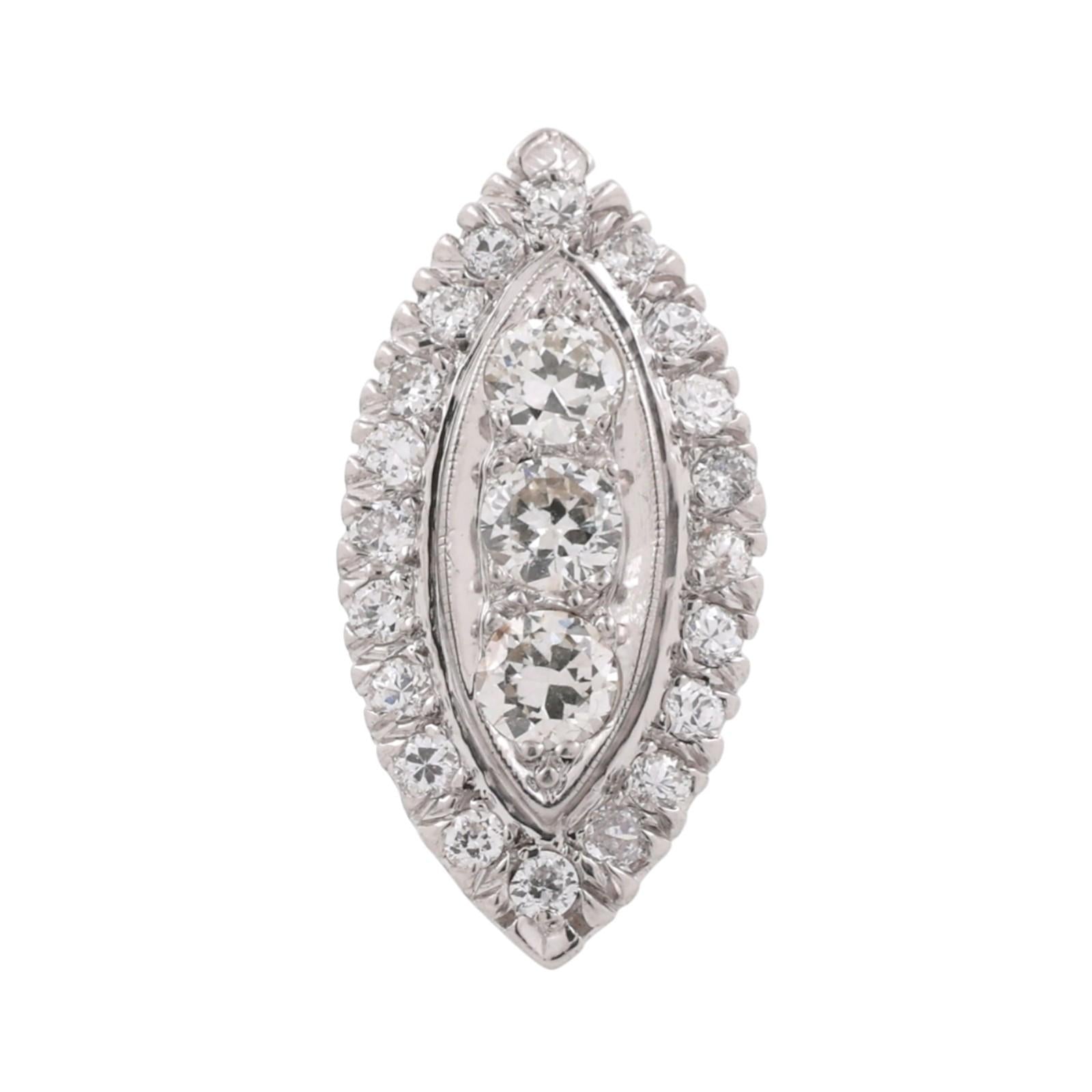 Platinum Art Deco Diamond Marquise Shaped Halo Pendant 1.15 TW 0.90" Estate