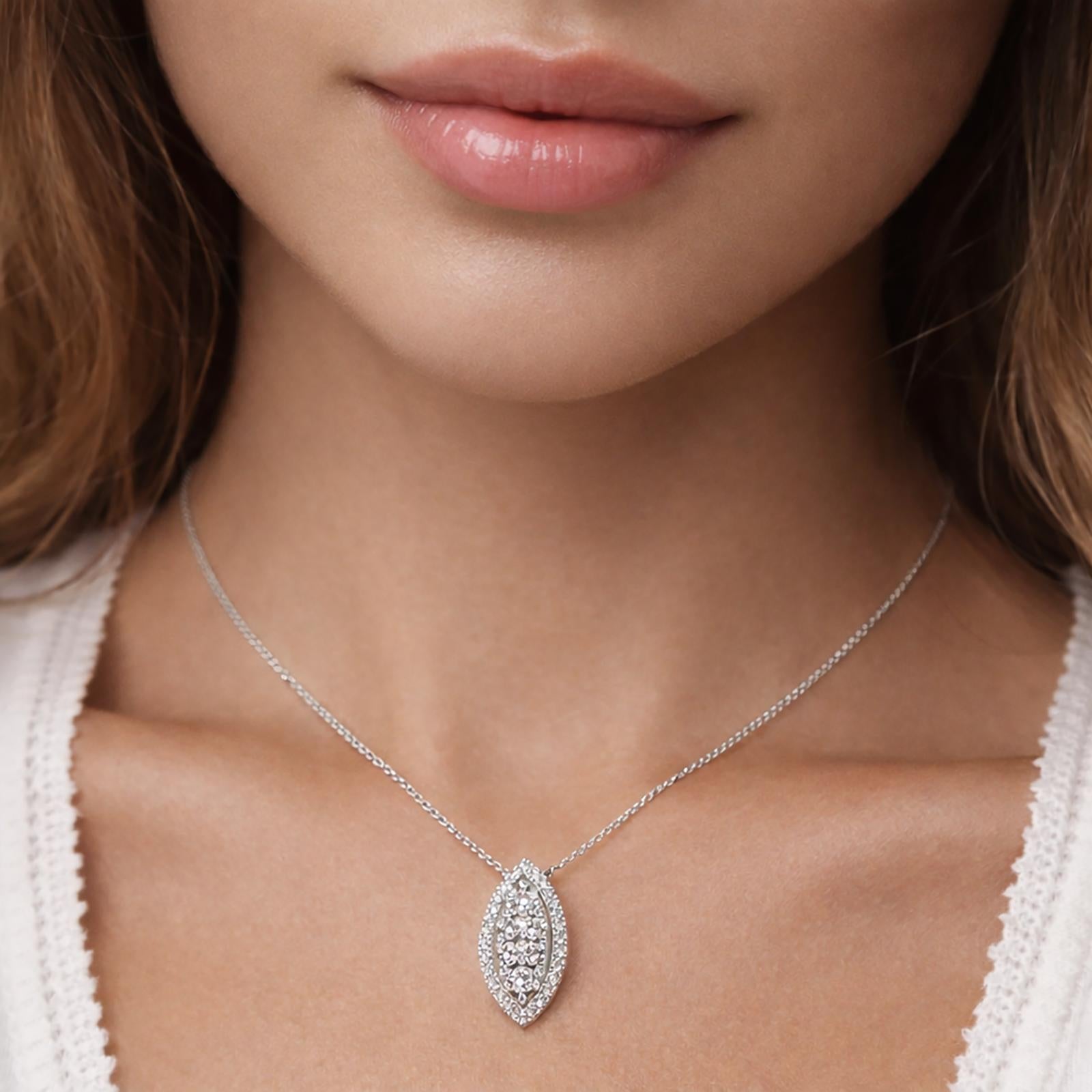 Platinum Art Deco Diamond Marquise Shaped Halo Pendant 1.15 TW 0.90" Estate