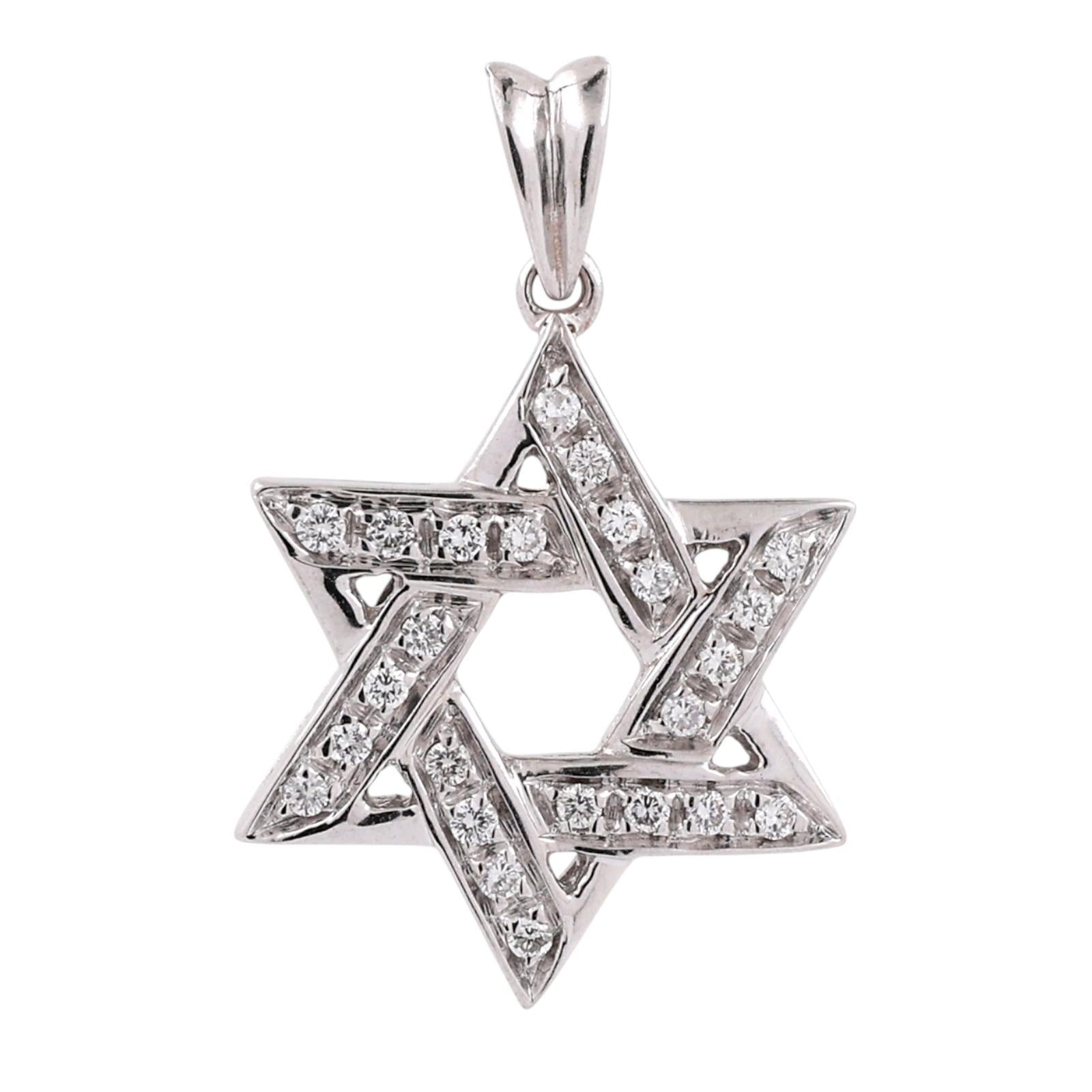 18K White Gold Diamond Star of David Pendant 0.50 CTW F-G VS-SI 1.05”