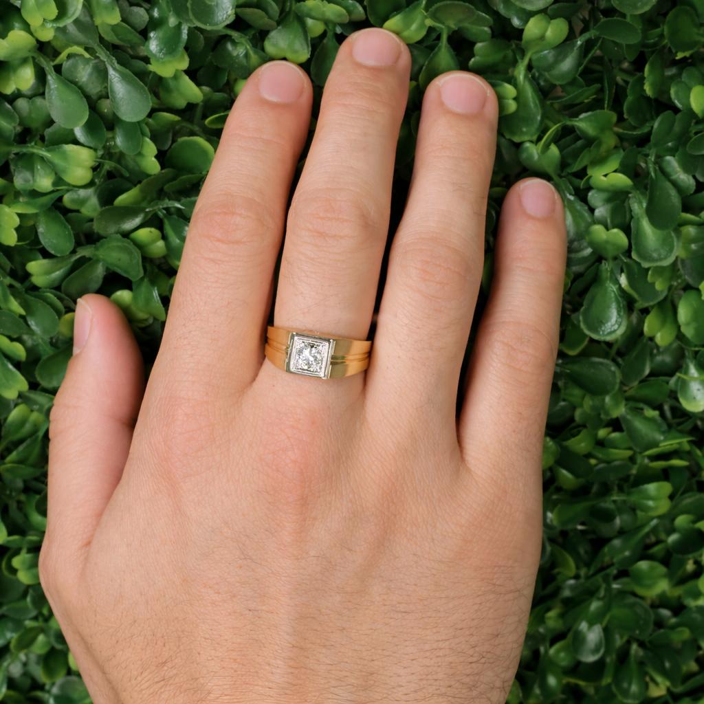 0.50 CT Mens Diamond Signet Ring Two-Tone Gold Size 9 Vintage Estate