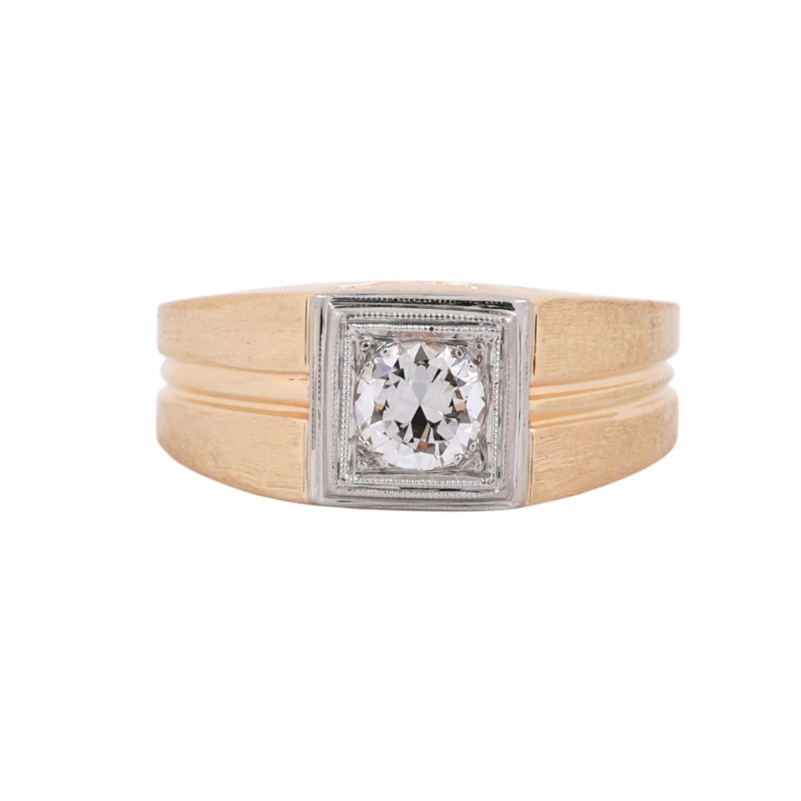 0.50 CT Mens Diamond Signet Ring Two-Tone Gold Size 9 Vintage Estate